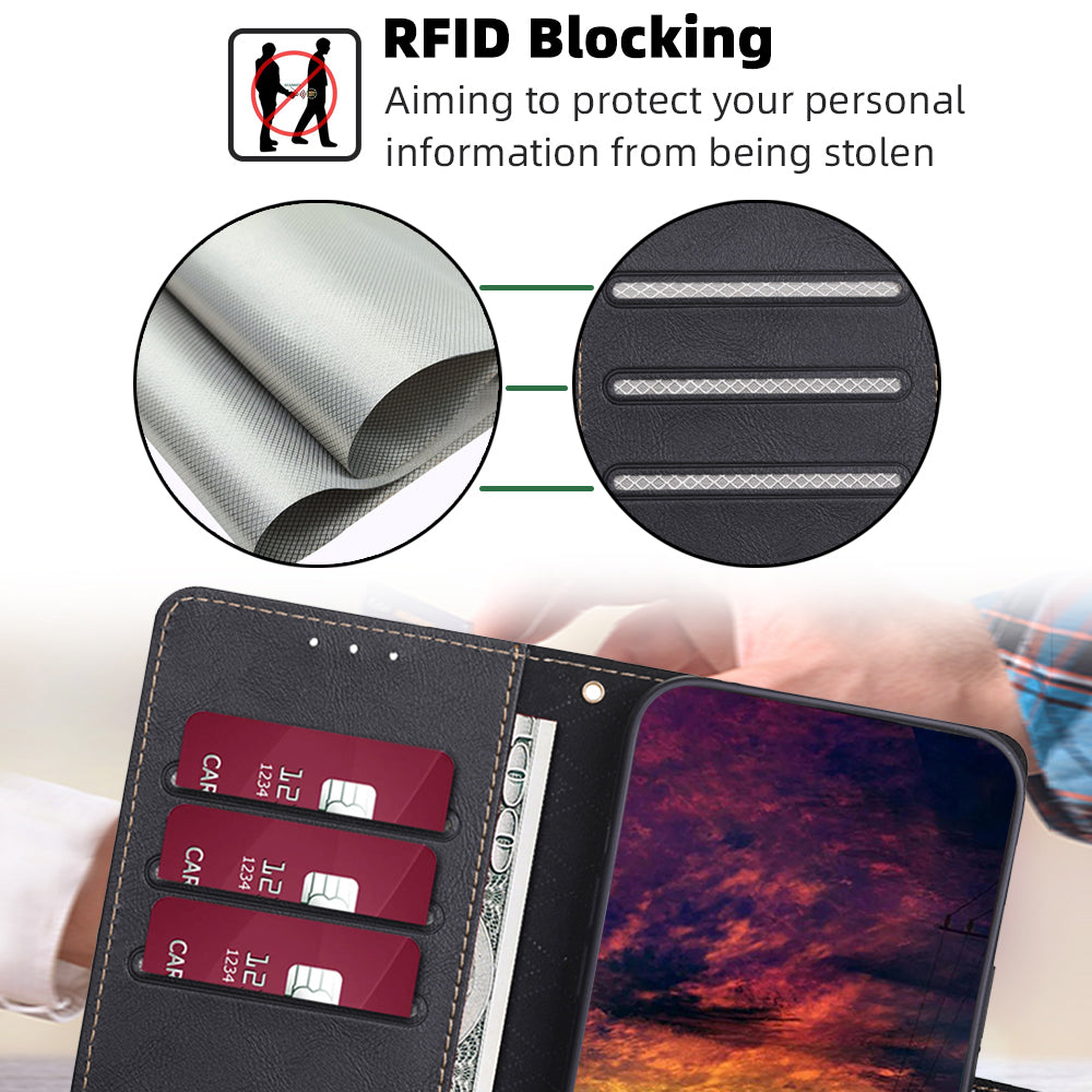 For Realme GT5 Pro 5G Cell Phone Cases Cowhide Texture RFID Blocking Wallet Cover