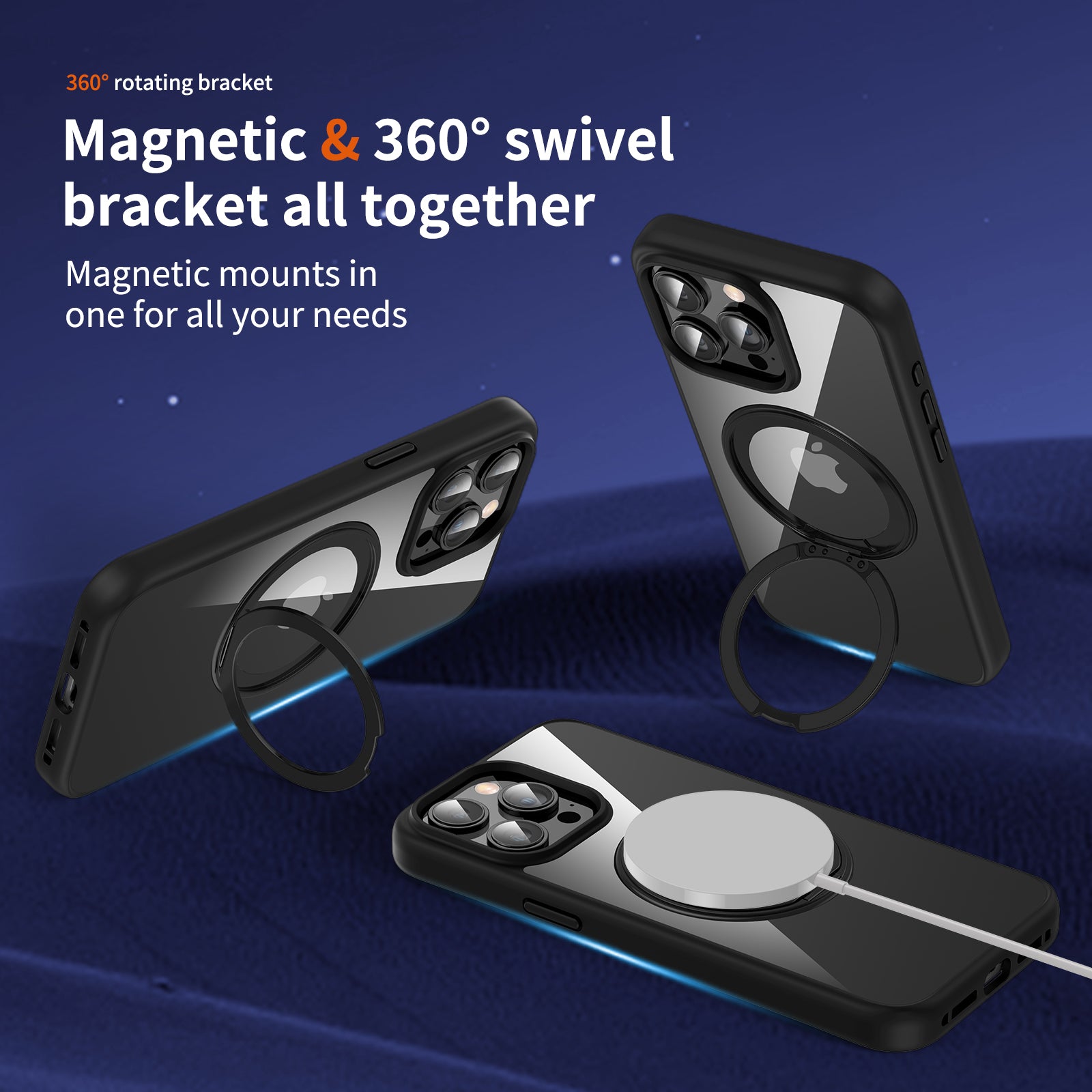 For iPhone 14 Pro Max Case PC+TPU Rotatable Kickstand Phone Cover Compatible with MagSafe