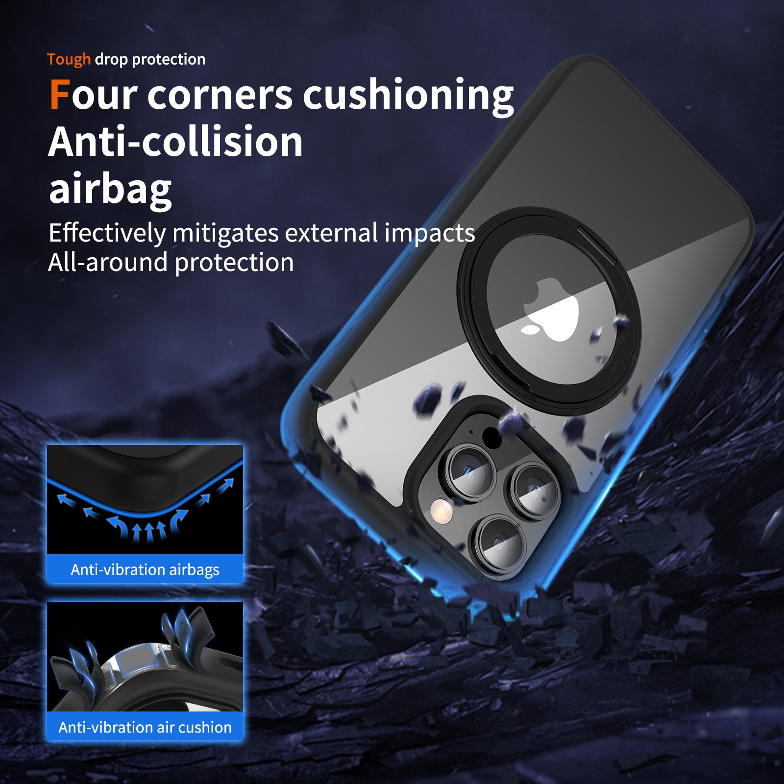 For iPhone 14 Pro Max Case PC+TPU Rotatable Kickstand Phone Cover Compatible with MagSafe