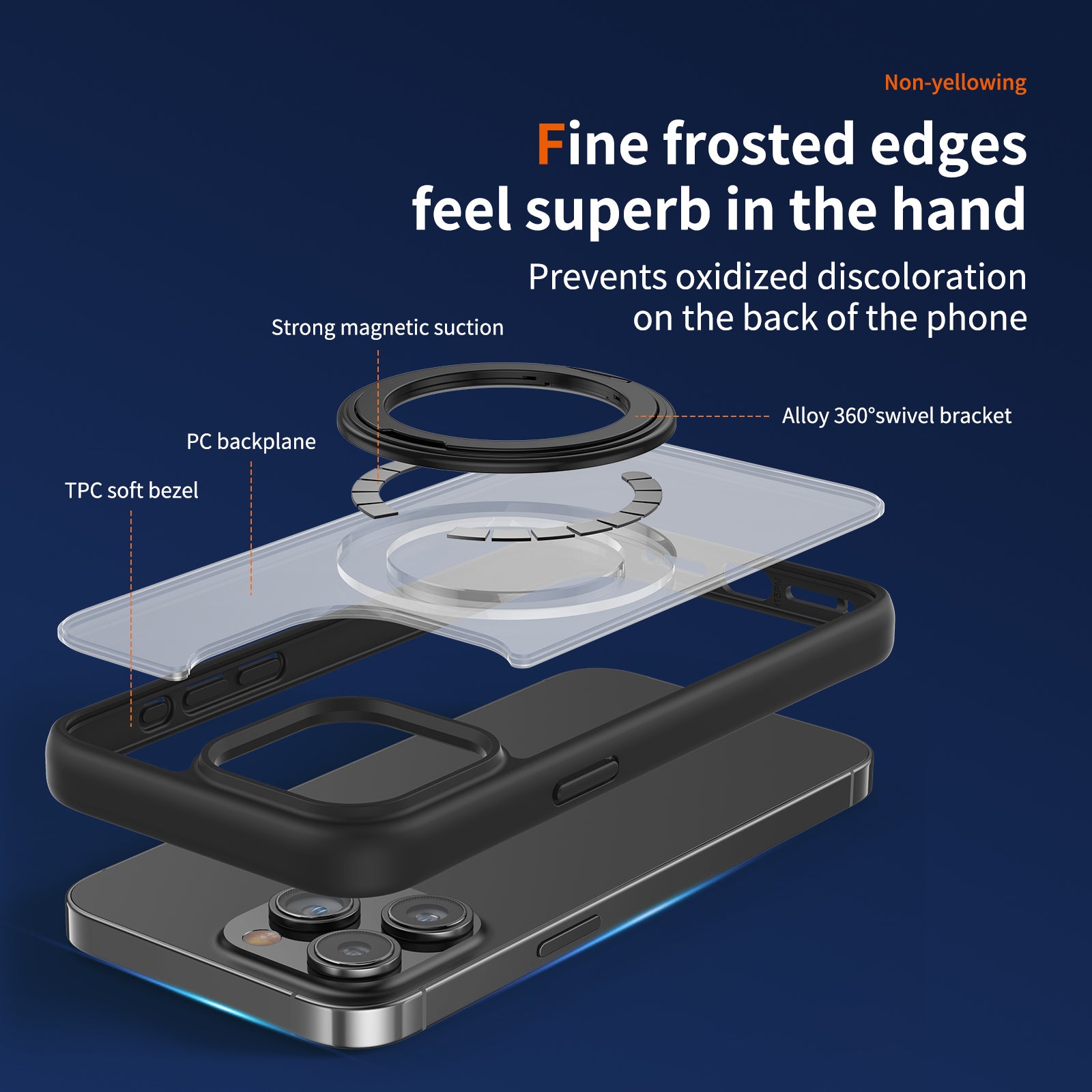 For iPhone 14 Pro Max Case PC+TPU Rotatable Kickstand Phone Cover Compatible with MagSafe