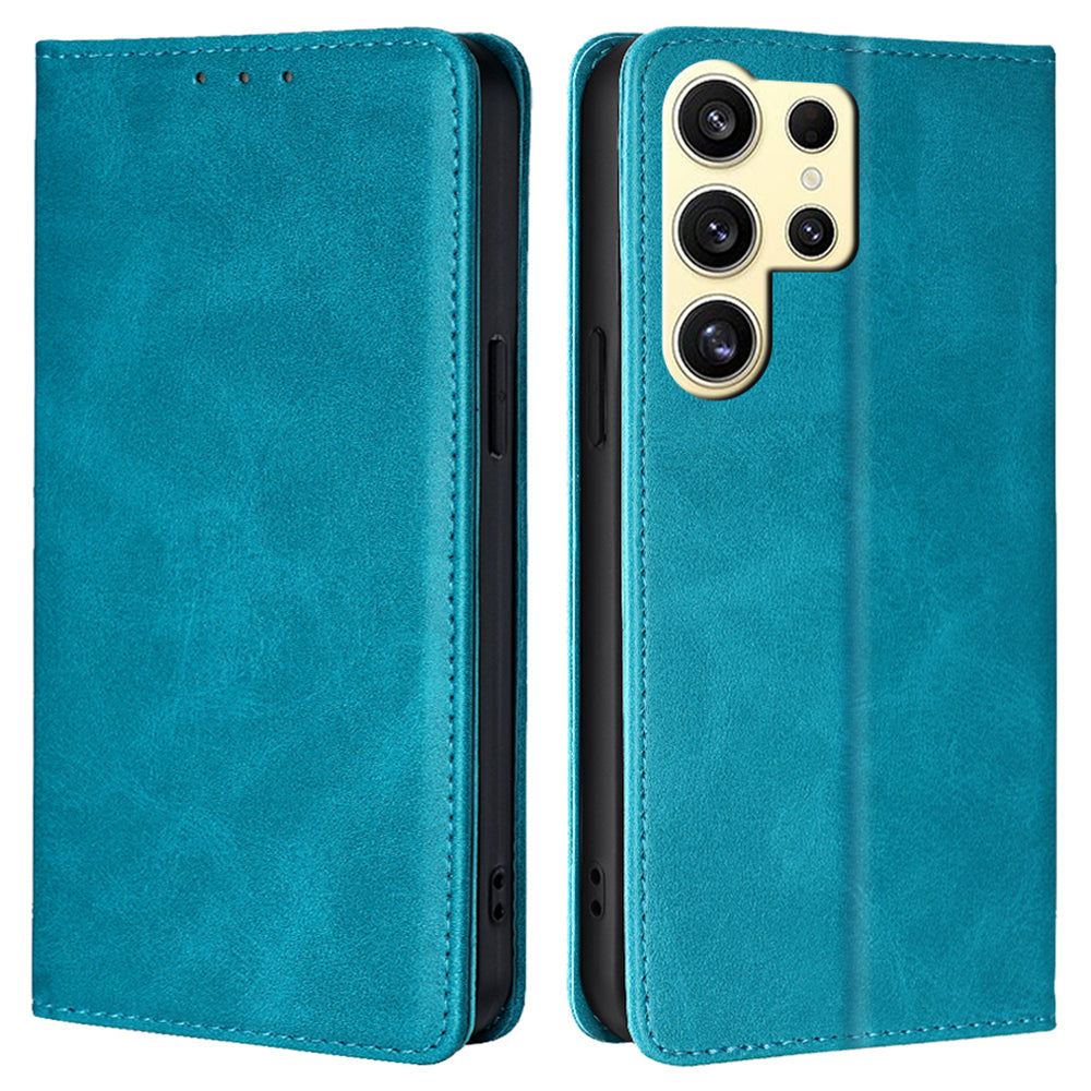 For Samsung Galaxy S24 Ultra Case Magnetic Closing Leather Calf Textured Phone Cover