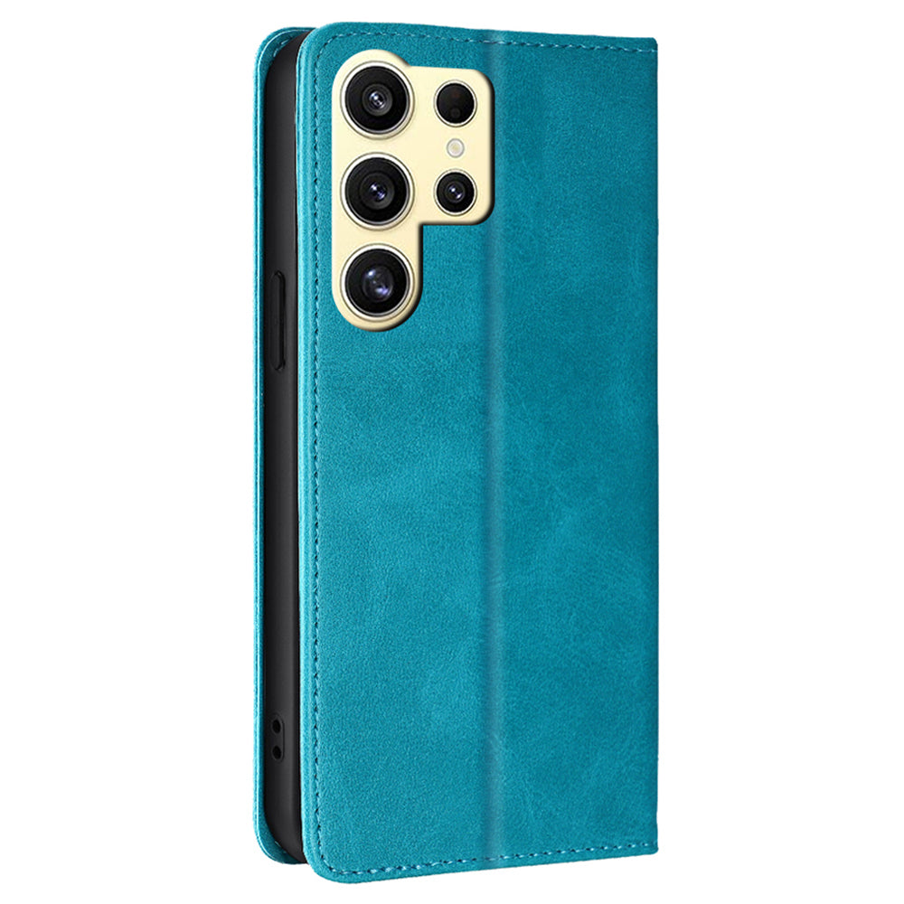 For Samsung Galaxy S24 Ultra Case Magnetic Closing Leather Calf Textured Phone Cover