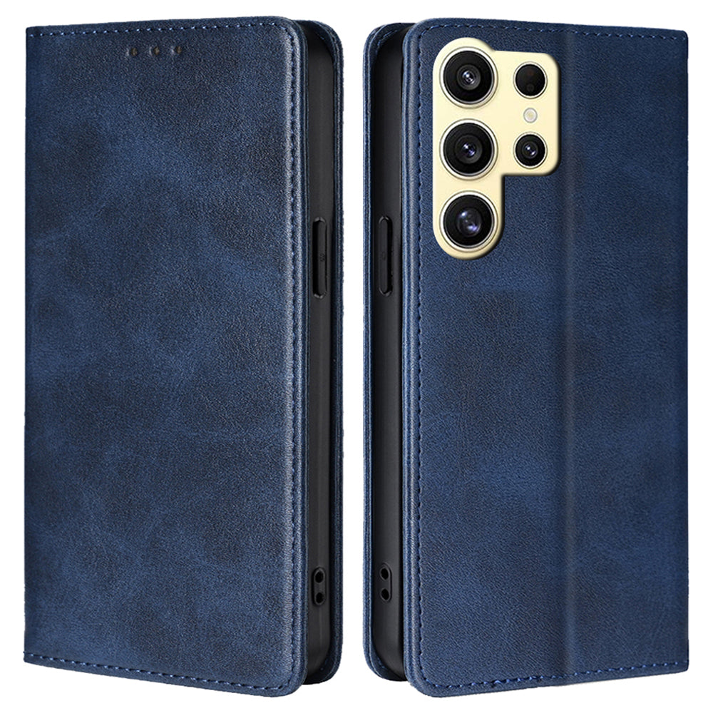 For Samsung Galaxy S24 Ultra Case Magnetic Closing Leather Calf Textured Phone Cover