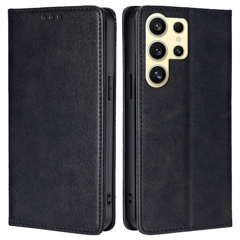 For Samsung Galaxy S24 Ultra Case Magnetic Closing Leather Calf Textured Phone Cover