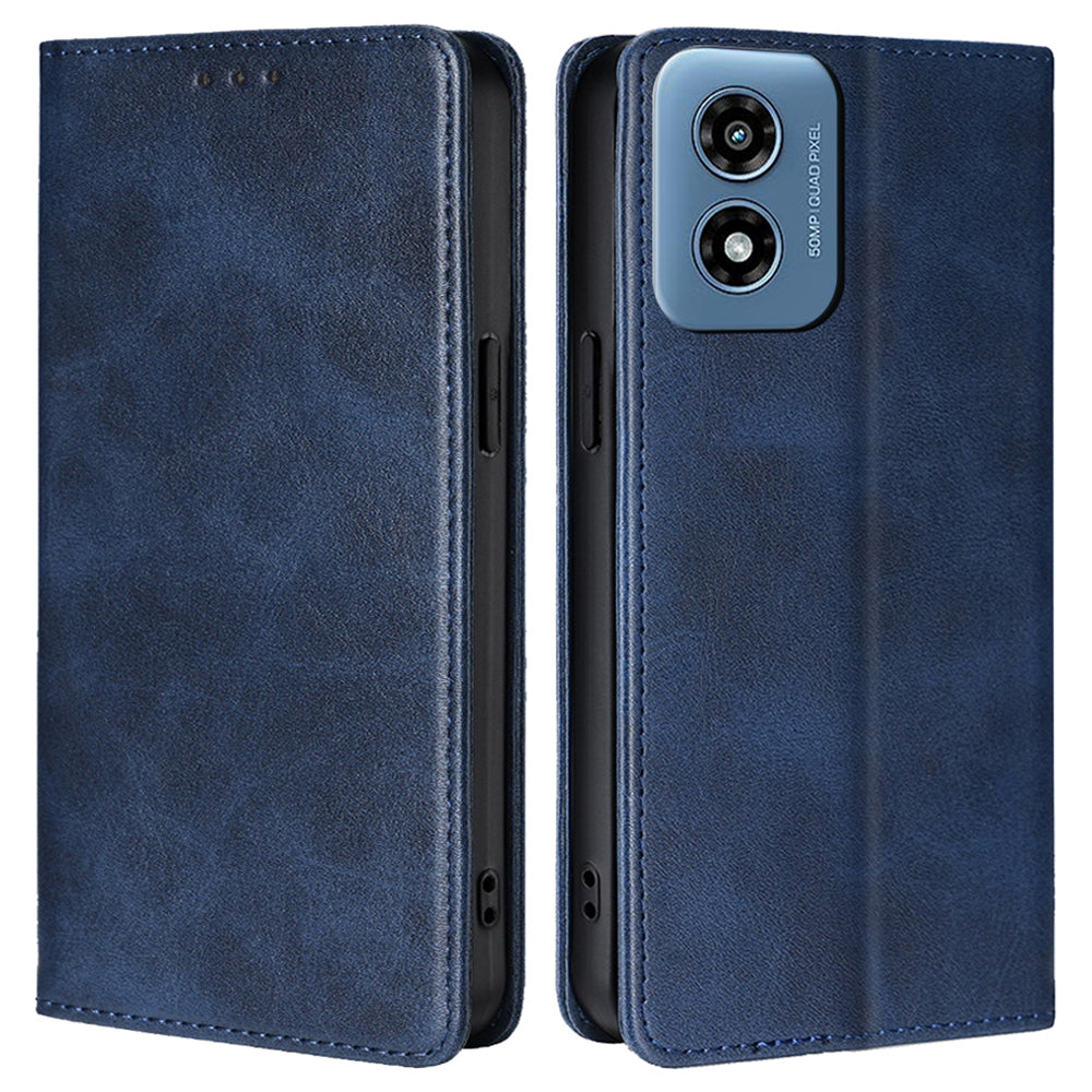 For Motorola Moto G Play (2024) 4G Case PU Leather Phone Cover Calf Texture Wallet