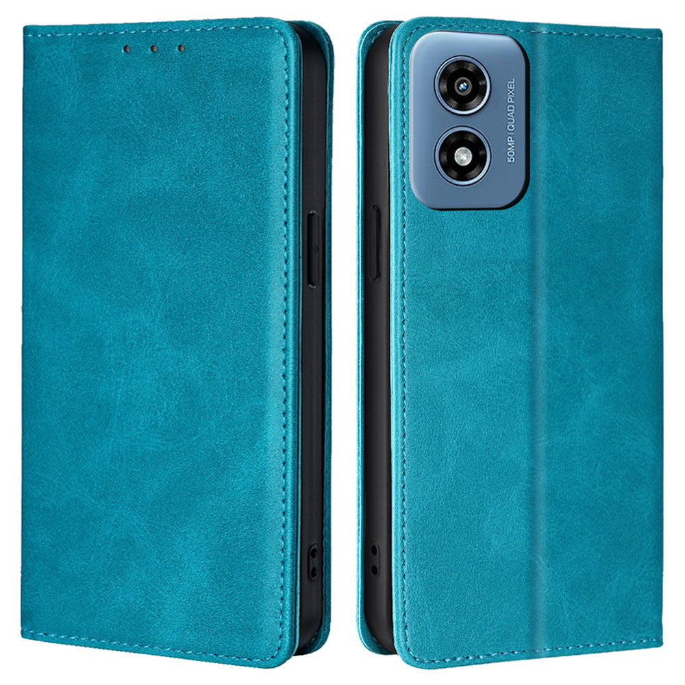 For Motorola Moto G Play (2024) 4G Case PU Leather Phone Cover Calf Texture Wallet