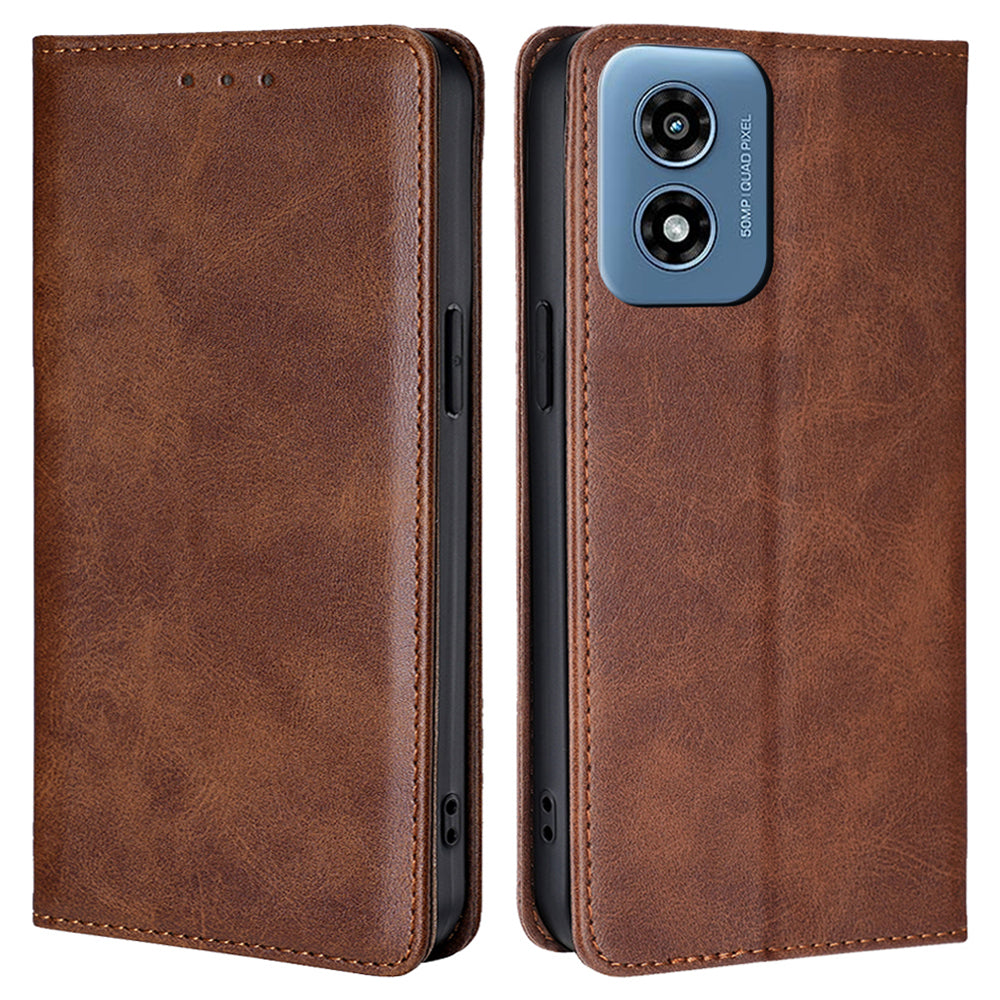 For Motorola Moto G Play (2024) 4G Case PU Leather Phone Cover Calf Texture Wallet