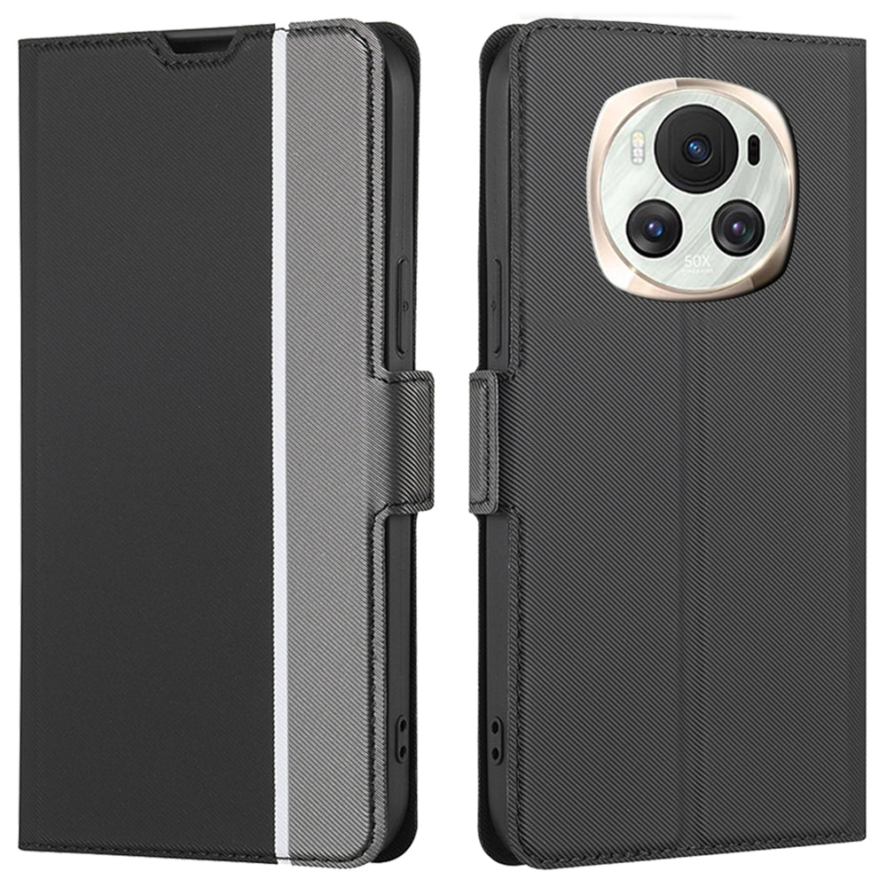 For Honor Magic6 5G Case Card Slots PU Leather Twill Texture Cell Phone Cover