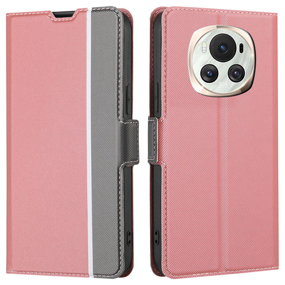 For Honor Magic6 5G Case Card Slots PU Leather Twill Texture Cell Phone Cover