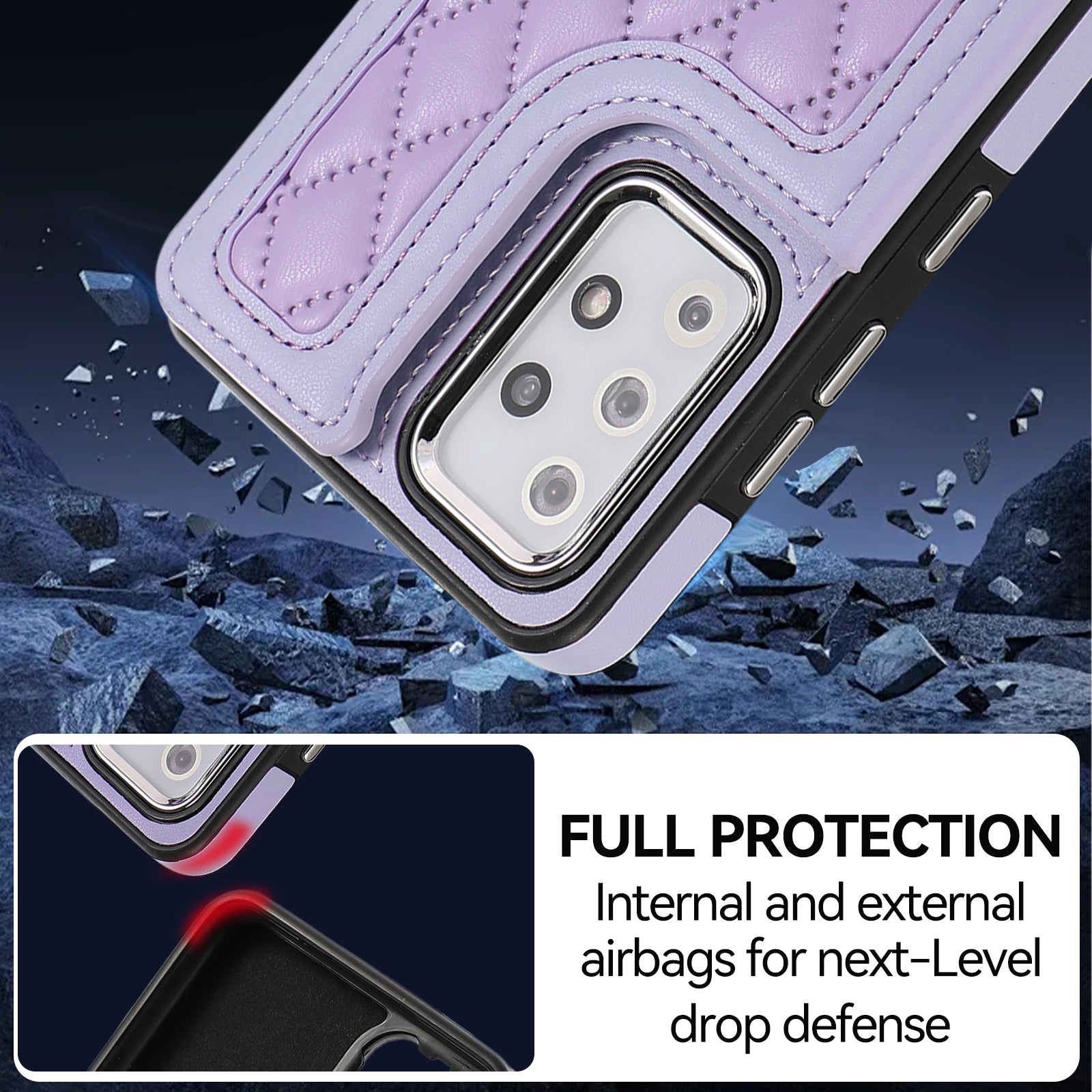 For Samsung Galaxy A53 5G Card Holder Case RFID Blocking Ring Kickstand Cover with Shoulder Strap