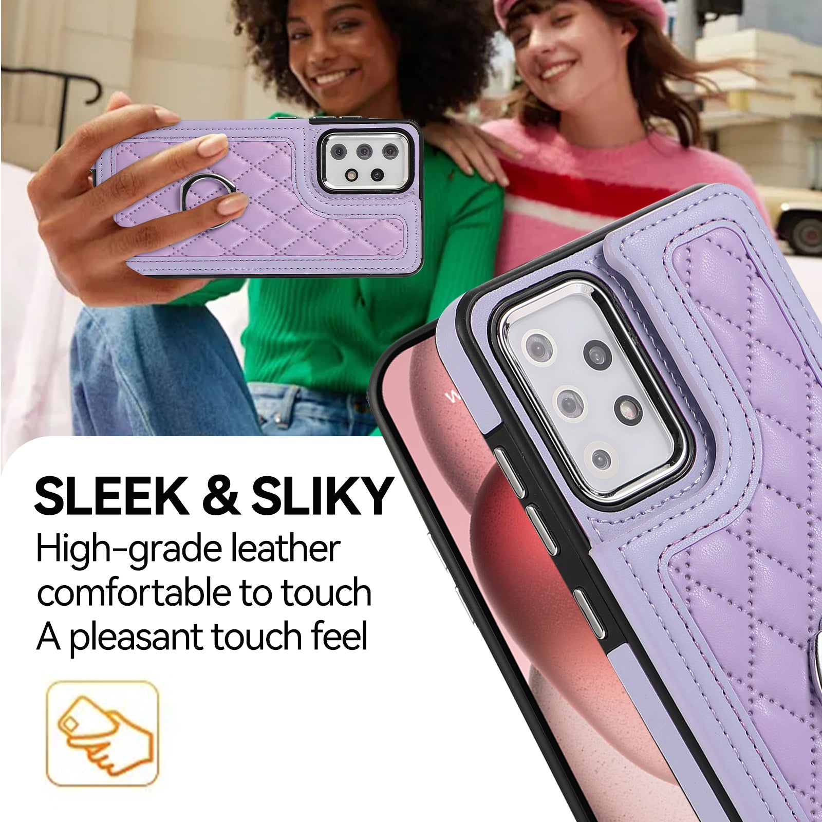 For Samsung Galaxy A53 5G Card Holder Case RFID Blocking Ring Kickstand Cover with Shoulder Strap
