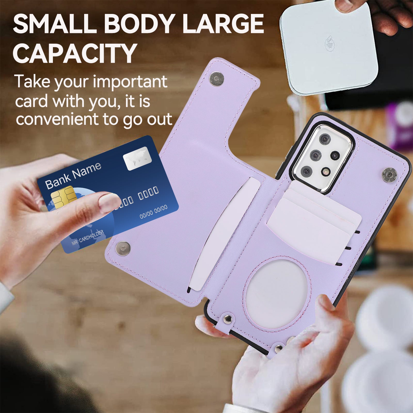 For Samsung Galaxy A53 5G Card Holder Case RFID Blocking Ring Kickstand Cover with Shoulder Strap