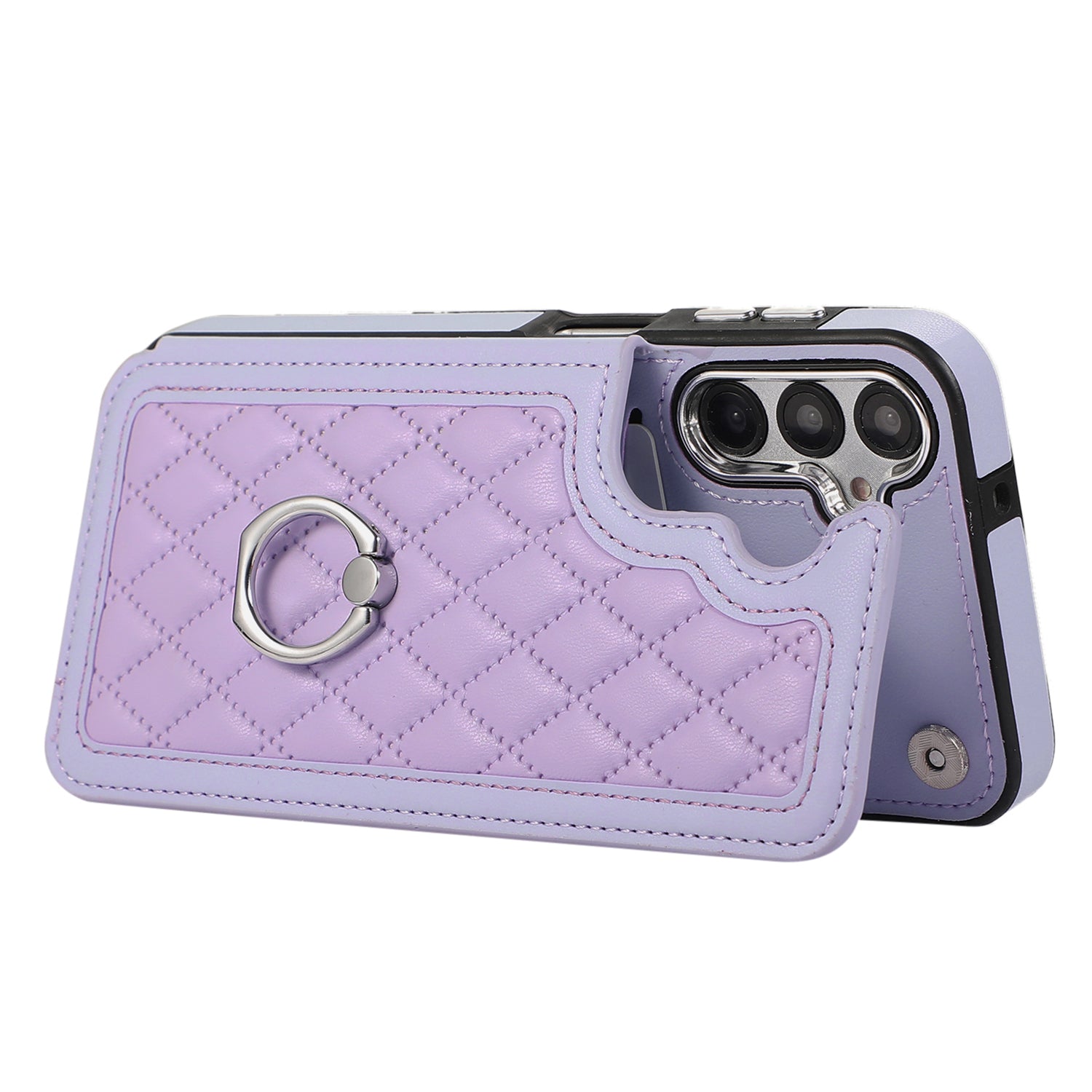 For Samsung Galaxy S24+ Card Holder Anti-drop Case Ring Kickstand Cover with Shoulder Strap