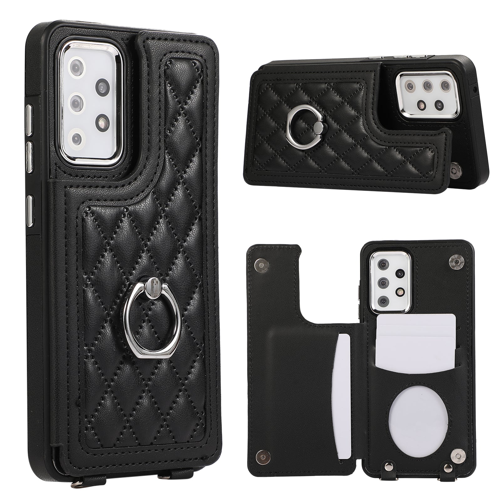 For Samsung Galaxy A52 4G / A52 5G / A52s 5G Case Card Slots PU Leather+TPU Cover with Long Strap