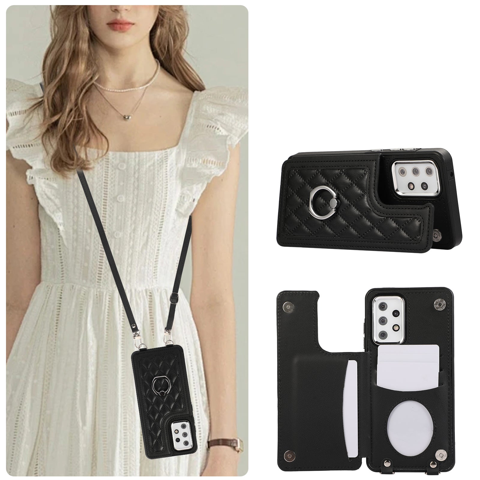 For Samsung Galaxy A52 4G / A52 5G / A52s 5G Case Card Slots PU Leather+TPU Cover with Long Strap