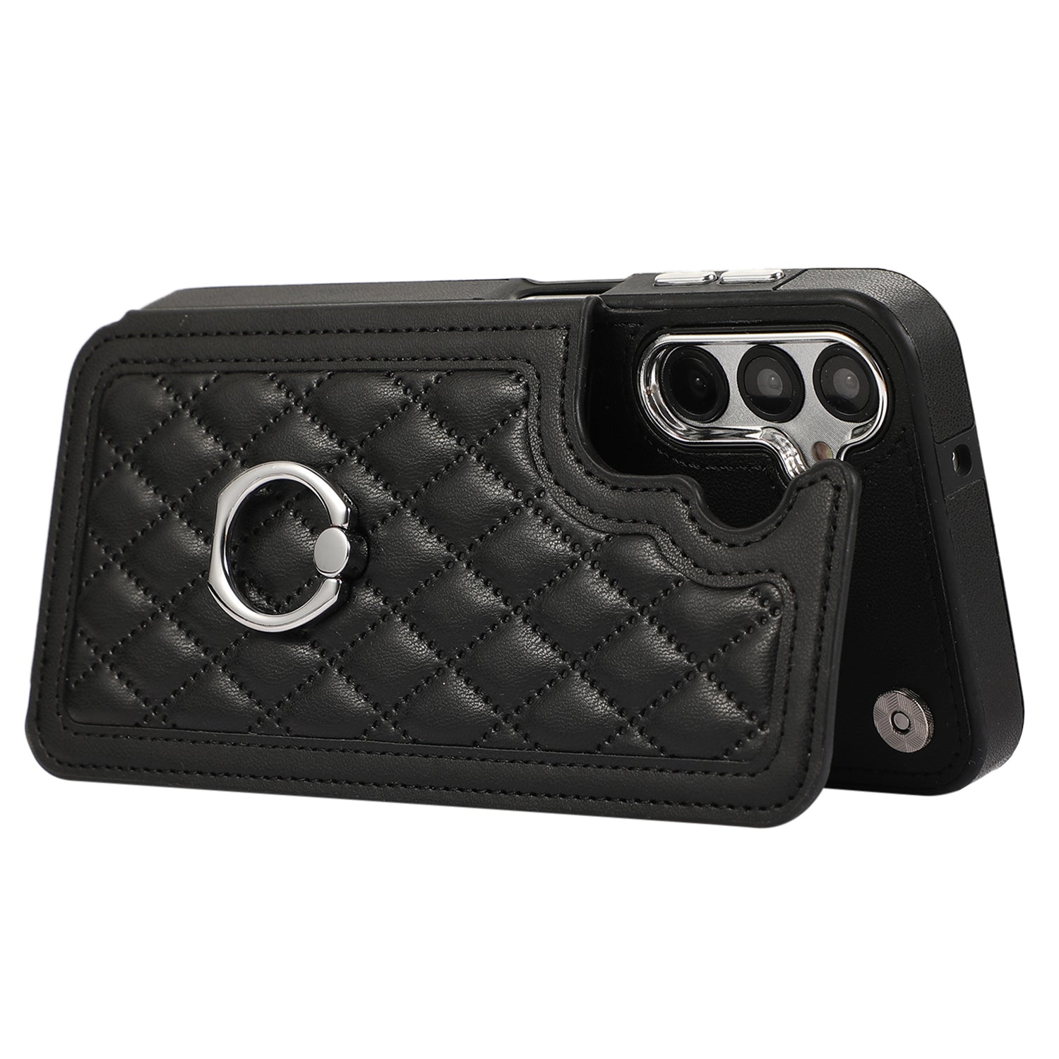 For Samsung Galaxy S24 Card Holder Shockproof Case Ring Kickstand Cover with Shoulder Strap