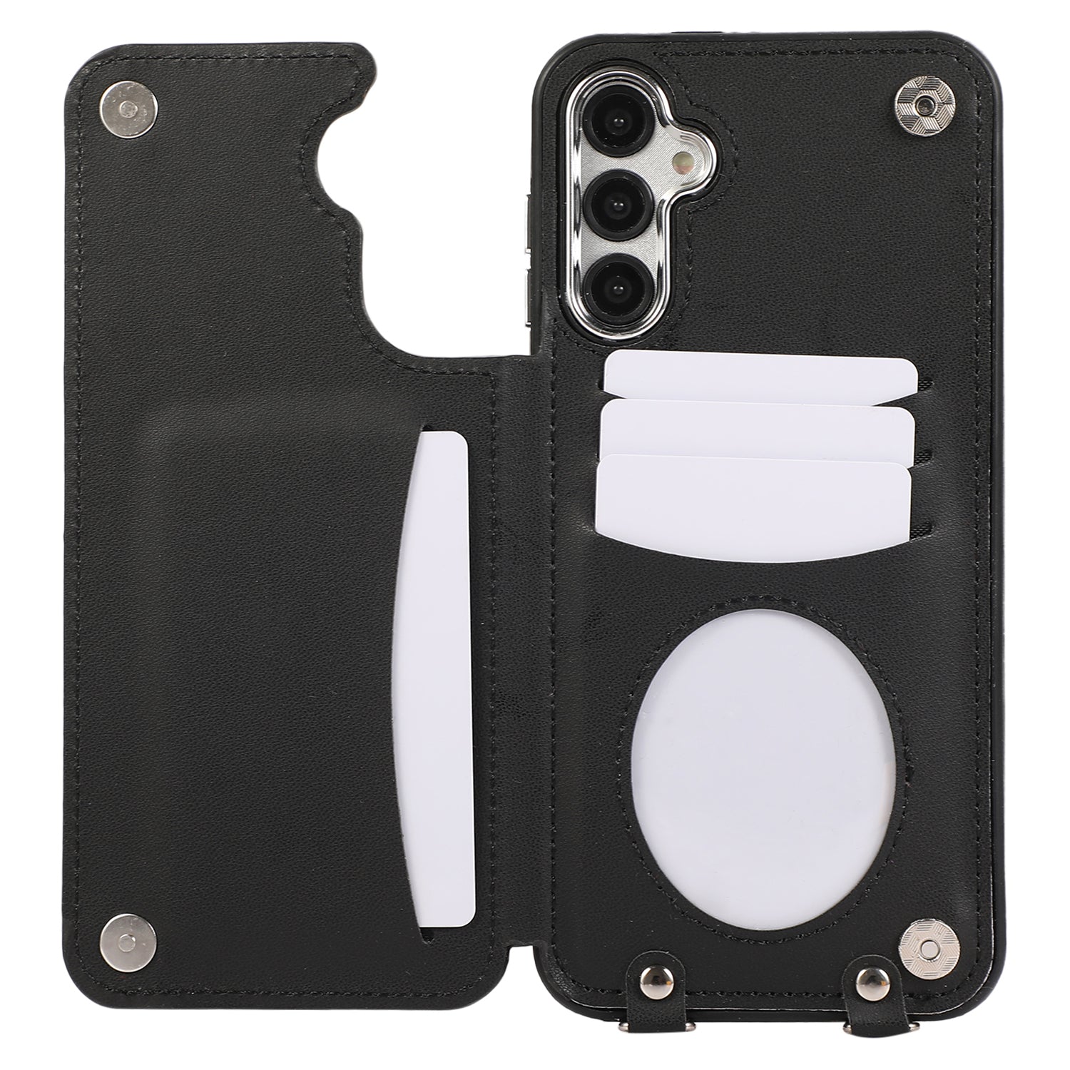 For Samsung Galaxy S24 Card Holder Shockproof Case Ring Kickstand Cover with Shoulder Strap