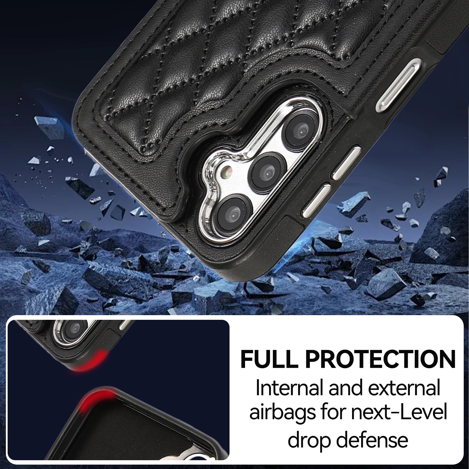 For Samsung Galaxy S24 Card Holder Shockproof Case Ring Kickstand Cover with Shoulder Strap