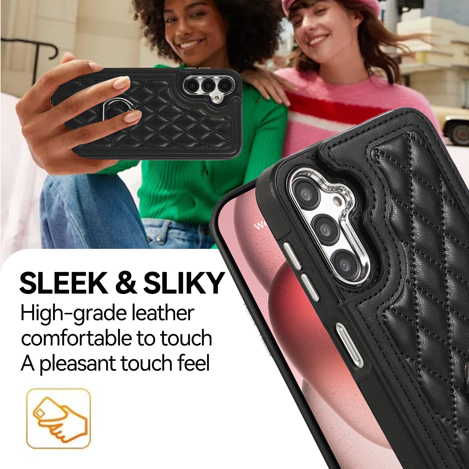 For Samsung Galaxy S24 Card Holder Shockproof Case Ring Kickstand Cover with Shoulder Strap