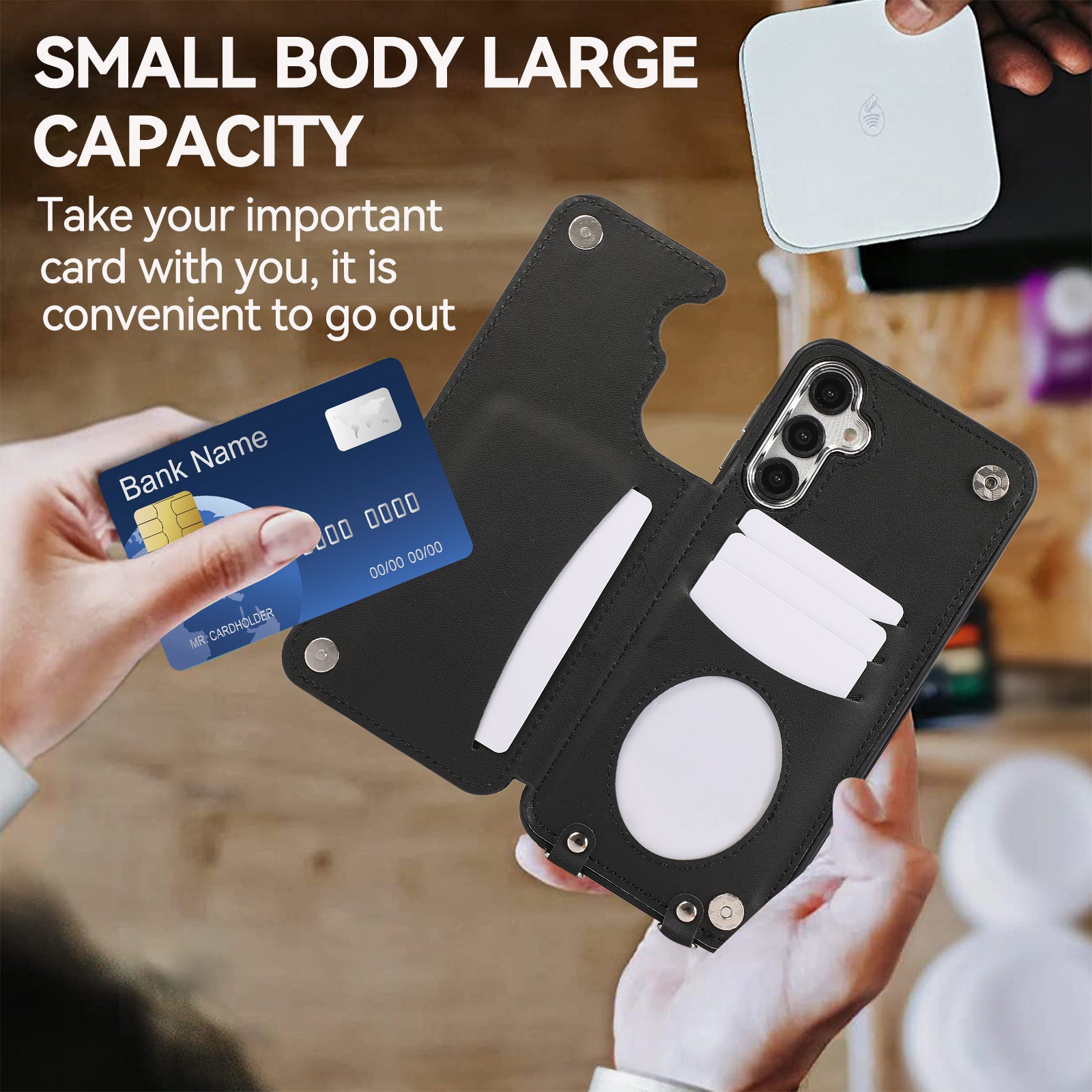 For Samsung Galaxy S24 Card Holder Shockproof Case Ring Kickstand Cover with Shoulder Strap