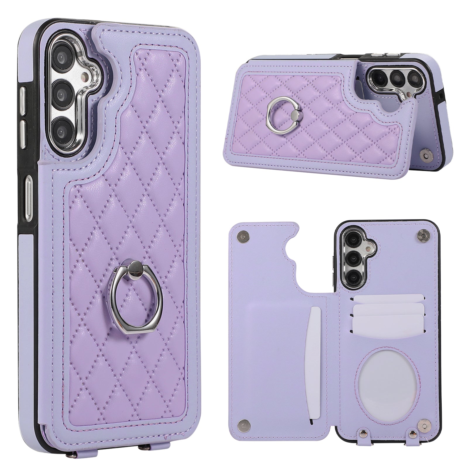 For Samsung Galaxy S23 FE Case RFID Blocking Card Holder Ring Kickstand Cover with Shoulder Strap