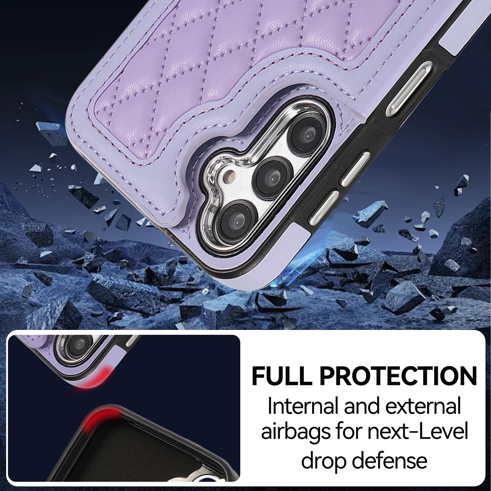 For Samsung Galaxy S23 FE Case RFID Blocking Card Holder Ring Kickstand Cover with Shoulder Strap