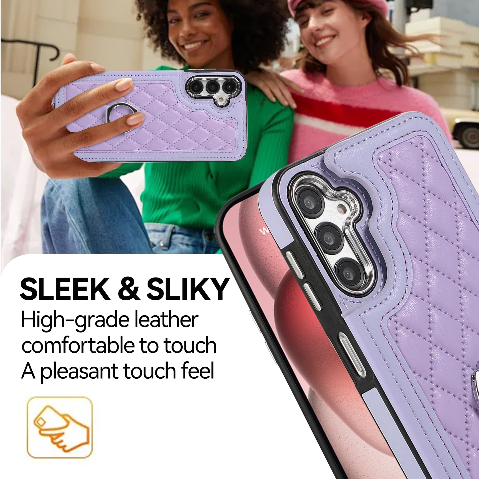 For Samsung Galaxy S23 FE Case RFID Blocking Card Holder Ring Kickstand Cover with Shoulder Strap