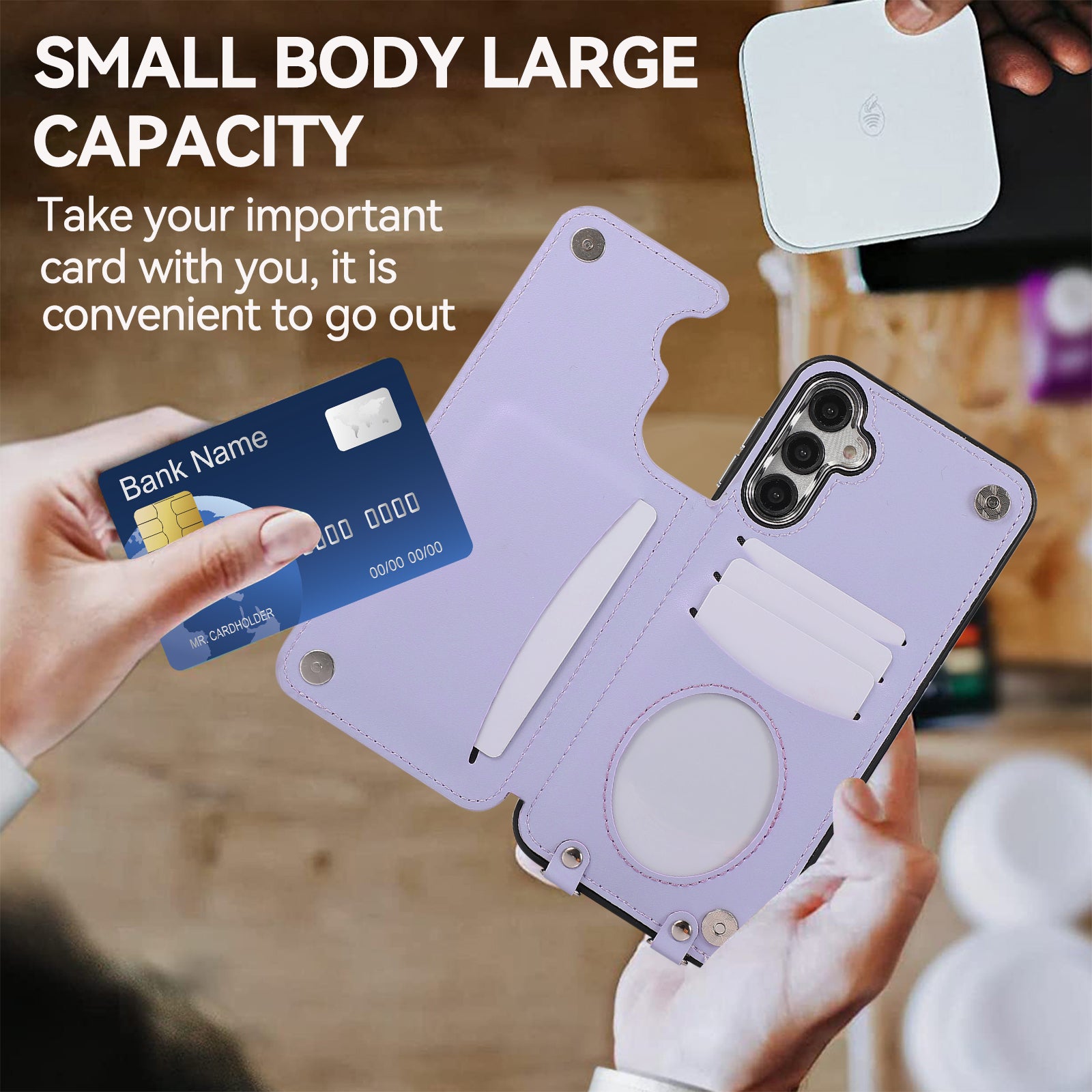 For Samsung Galaxy S23 FE Case RFID Blocking Card Holder Ring Kickstand Cover with Shoulder Strap