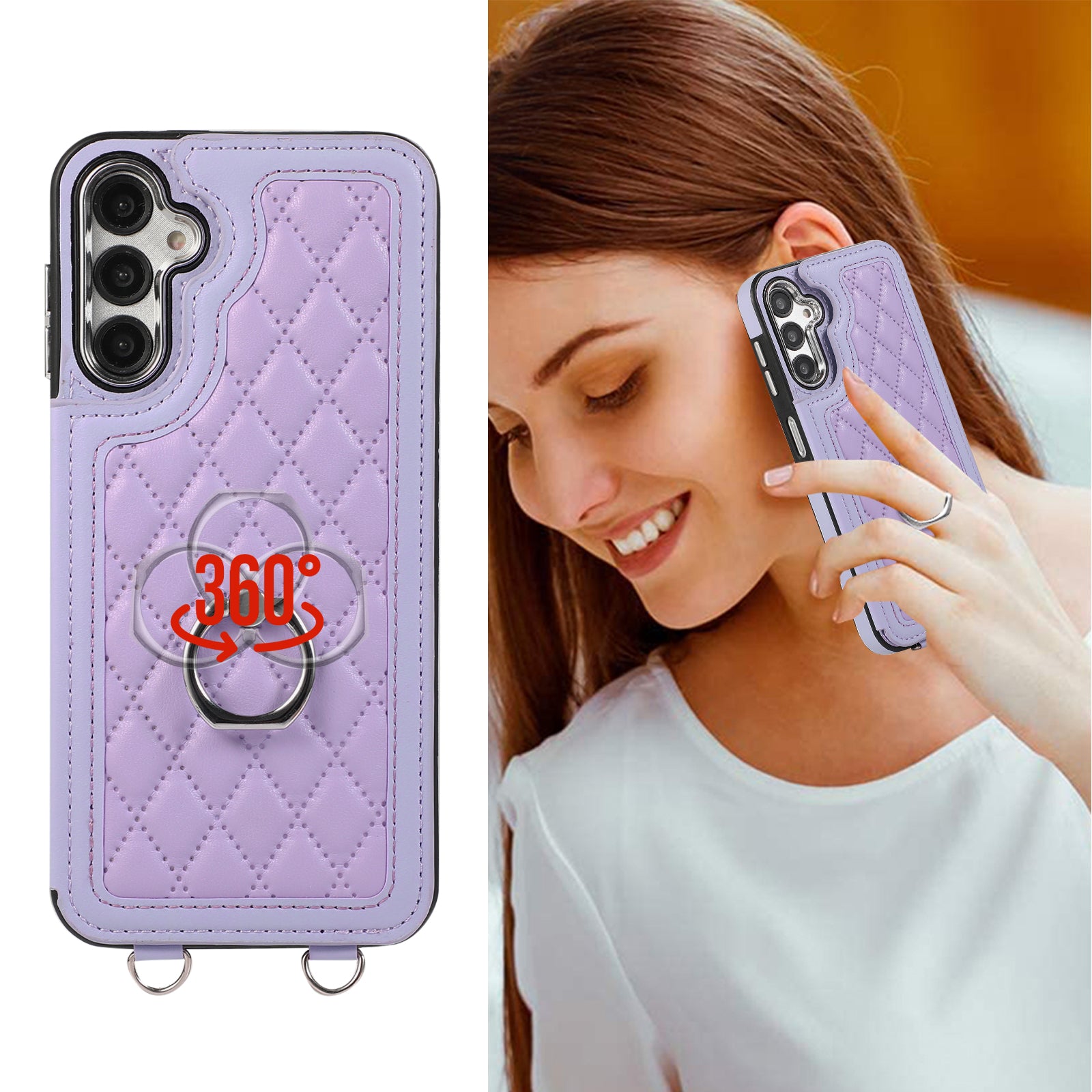 For Samsung Galaxy S23 FE Case RFID Blocking Card Holder Ring Kickstand Cover with Shoulder Strap