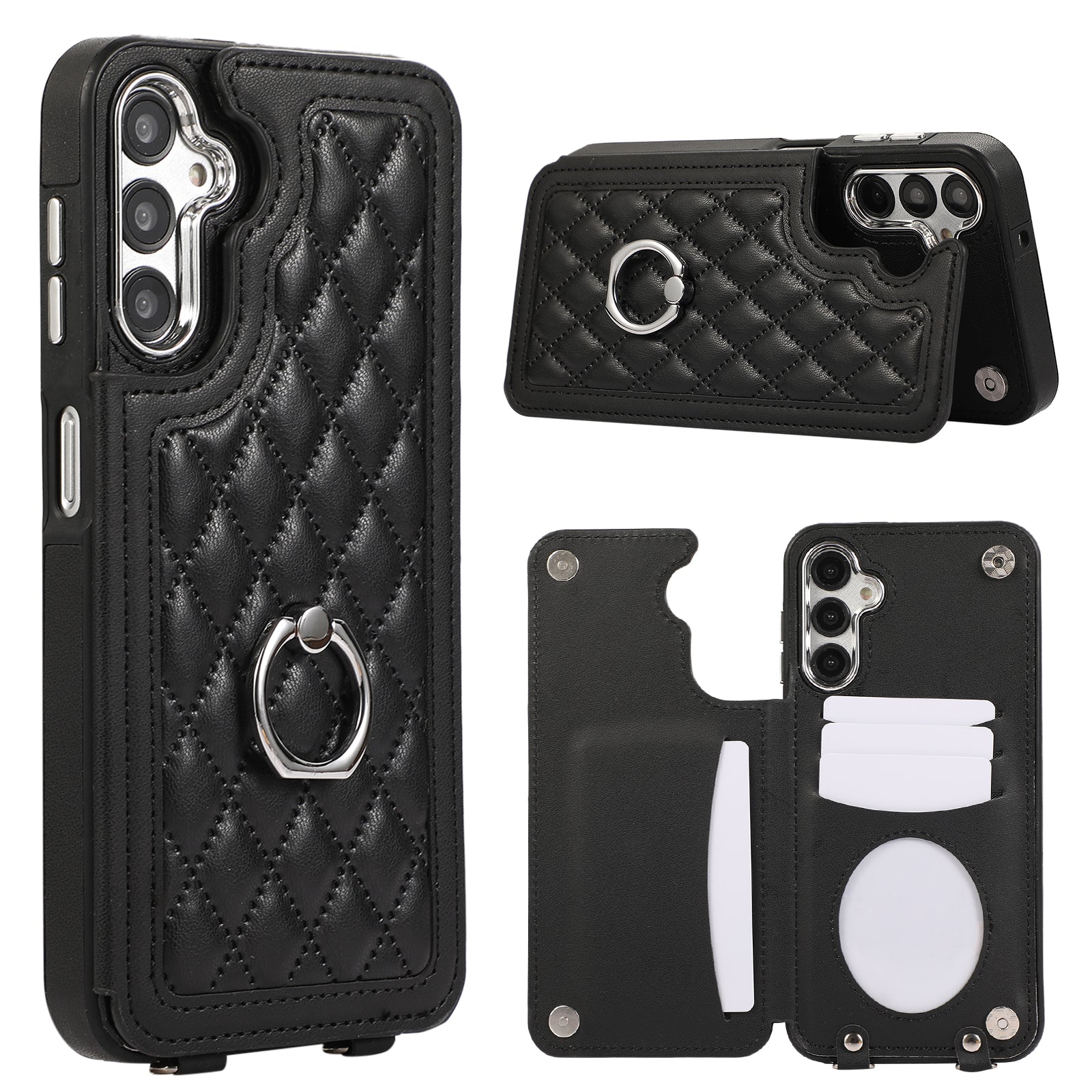 For Samsung Galaxy S23 FE Case RFID Blocking Card Holder Ring Kickstand Cover with Shoulder Strap