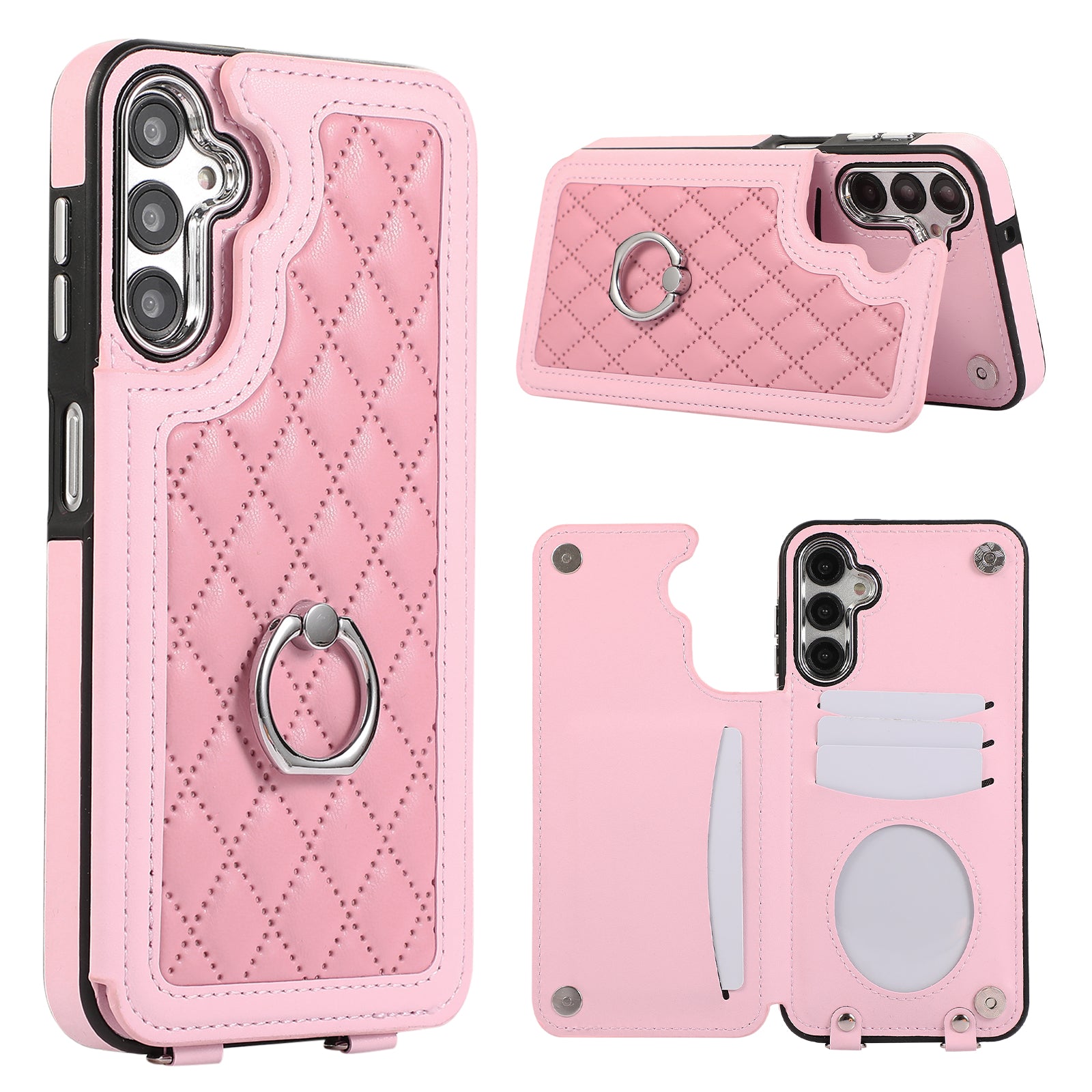 For Samsung Galaxy S23 FE Case RFID Blocking Card Holder Ring Kickstand Cover with Shoulder Strap