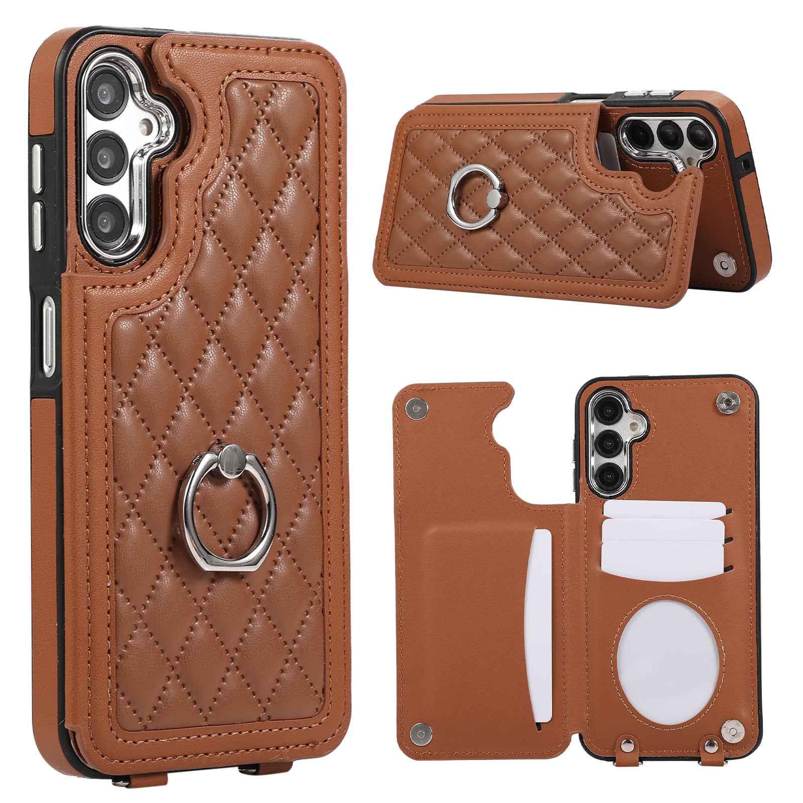 For Samsung Galaxy S23 FE Case RFID Blocking Card Holder Ring Kickstand Cover with Shoulder Strap