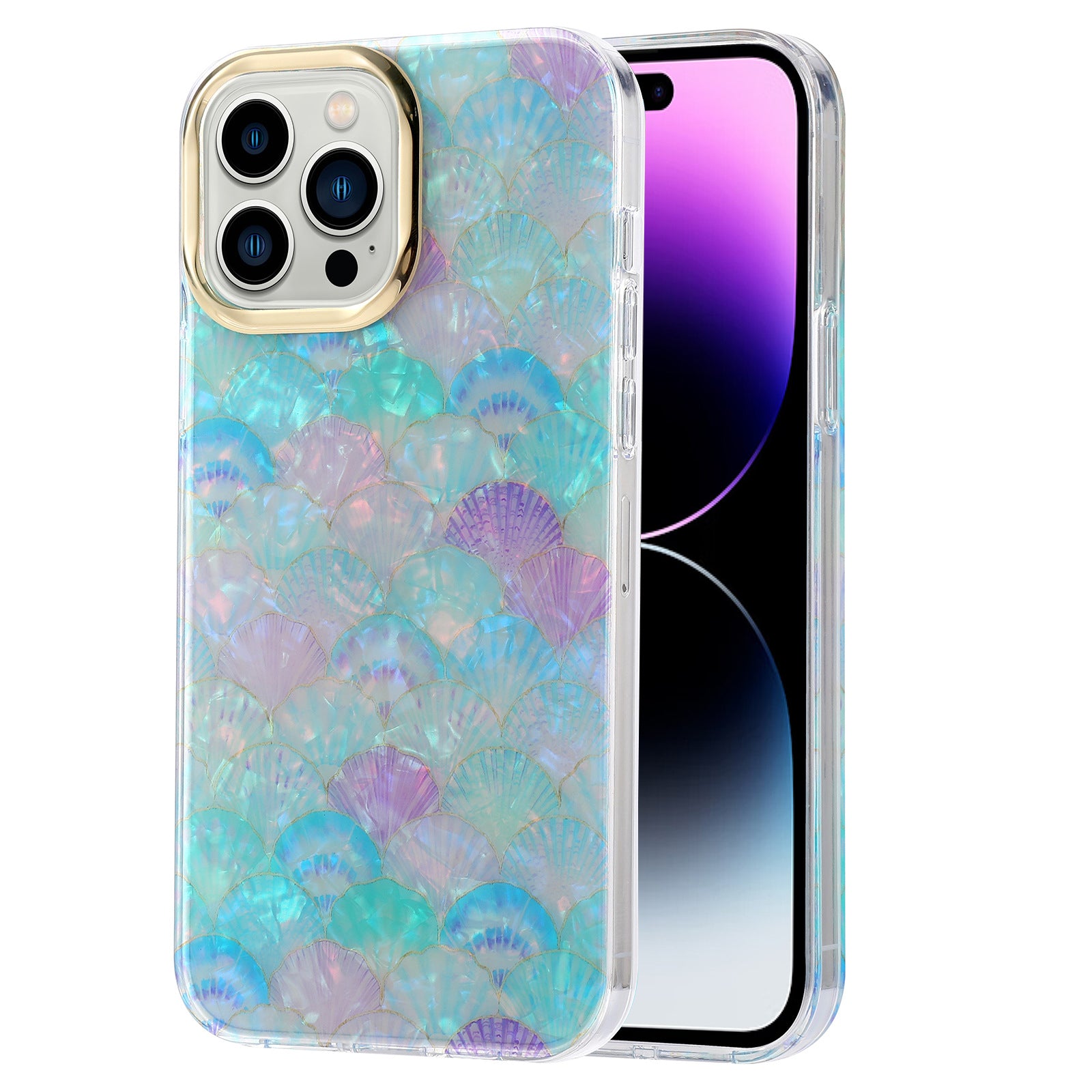 For iPhone 14 Pro Max Case Pattern IMD Design PC+TPU Phone Cover with Electroplating Lens Frame