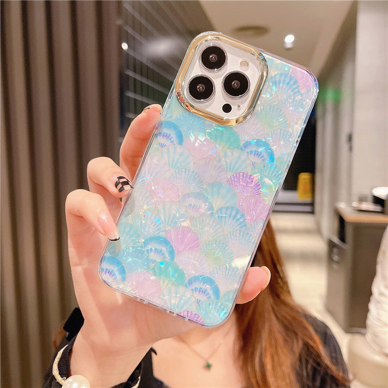 For iPhone 14 Pro Max Case Pattern IMD Design PC+TPU Phone Cover with Electroplating Lens Frame