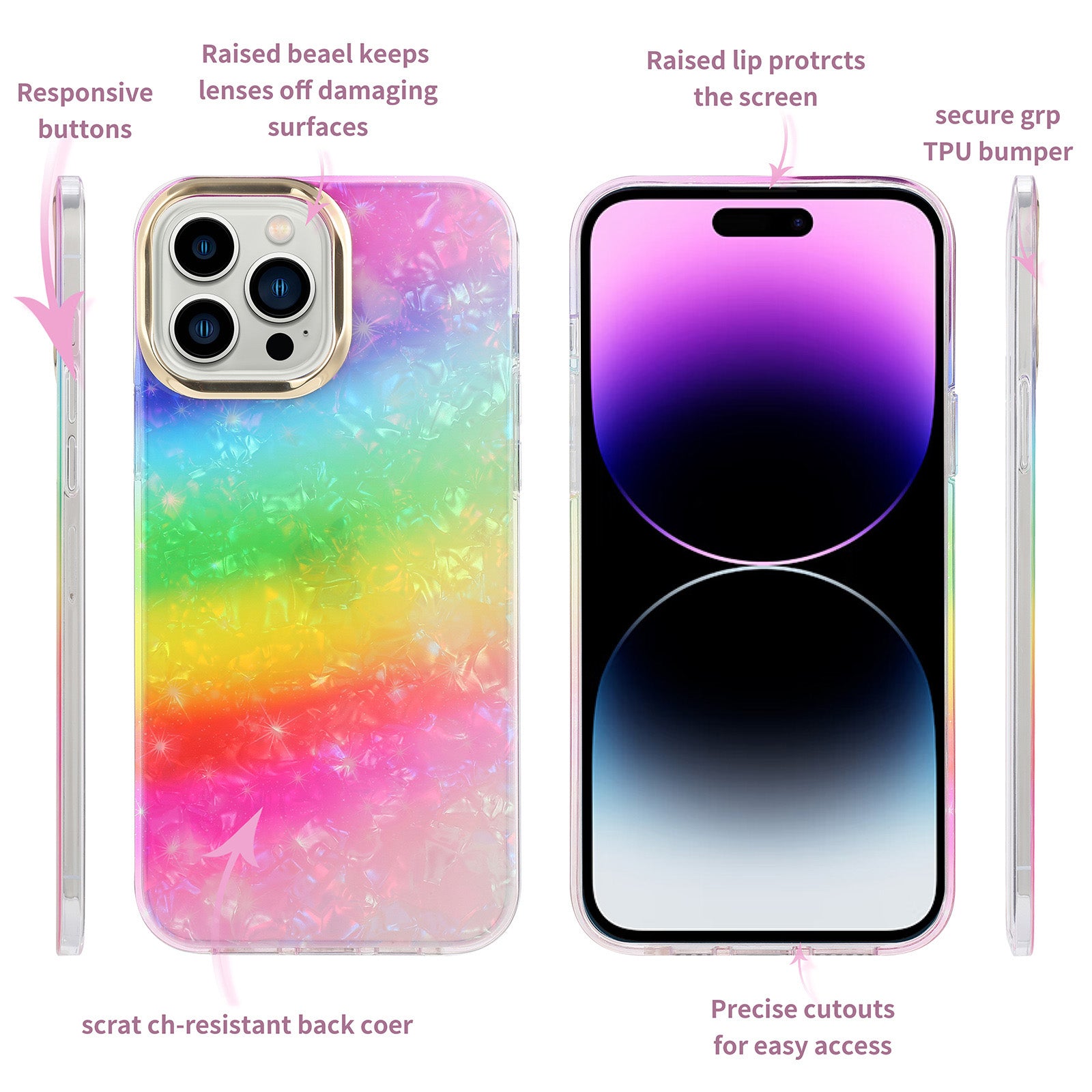 For iPhone 14 Pro Max Case Pattern IMD Design PC+TPU Phone Cover with Electroplating Lens Frame