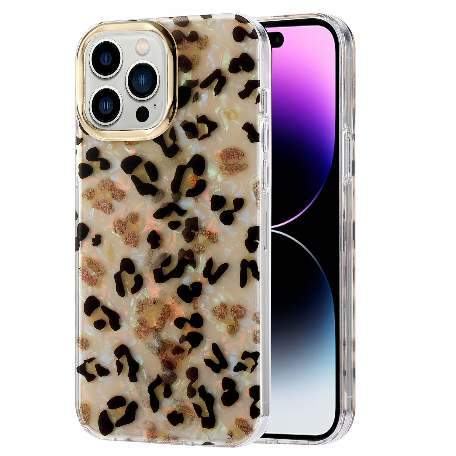 For iPhone 14 Pro Max Case Pattern IMD Design PC+TPU Phone Cover with Electroplating Lens Frame