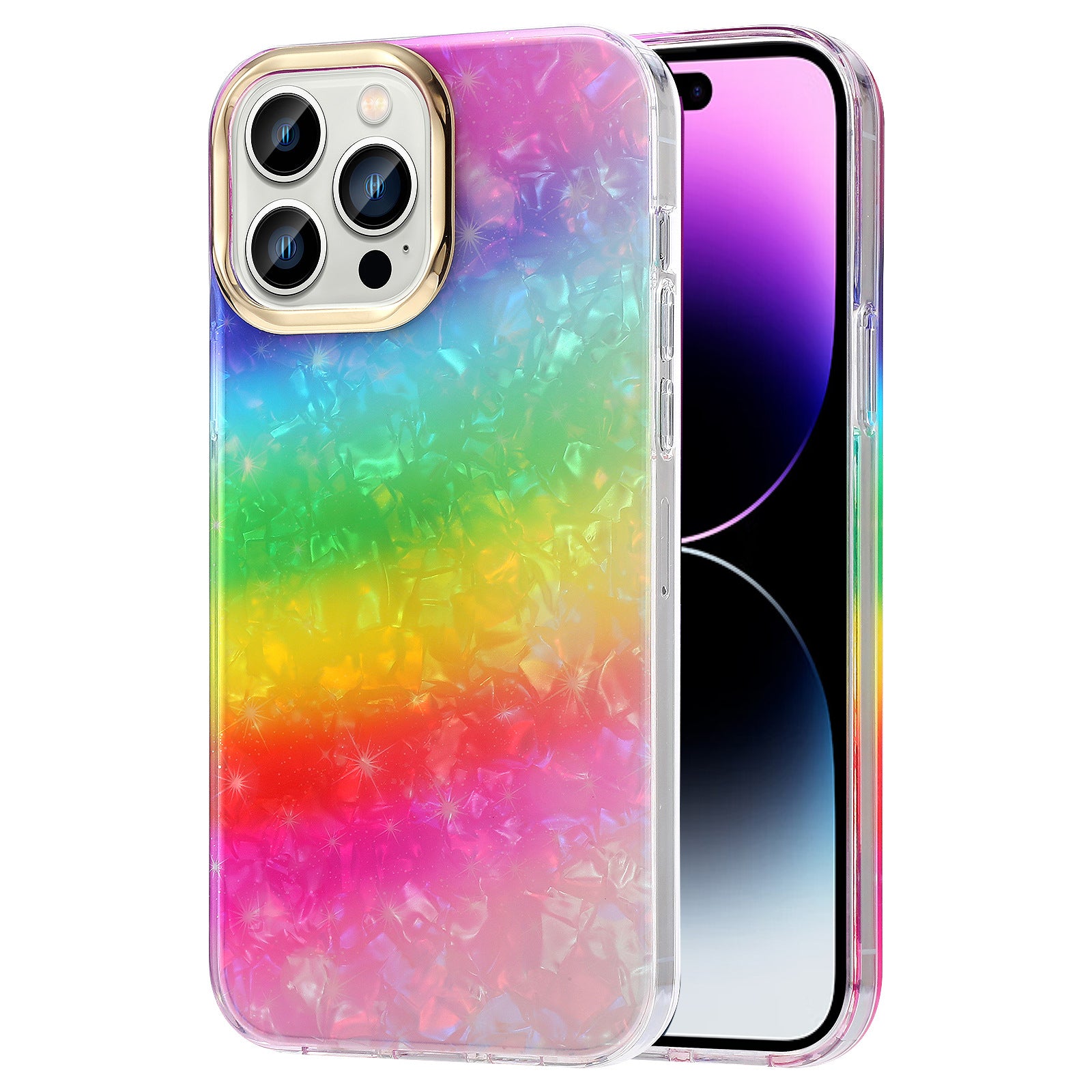 For iPhone 14 Pro Max Case Pattern IMD Design PC+TPU Phone Cover with Electroplating Lens Frame