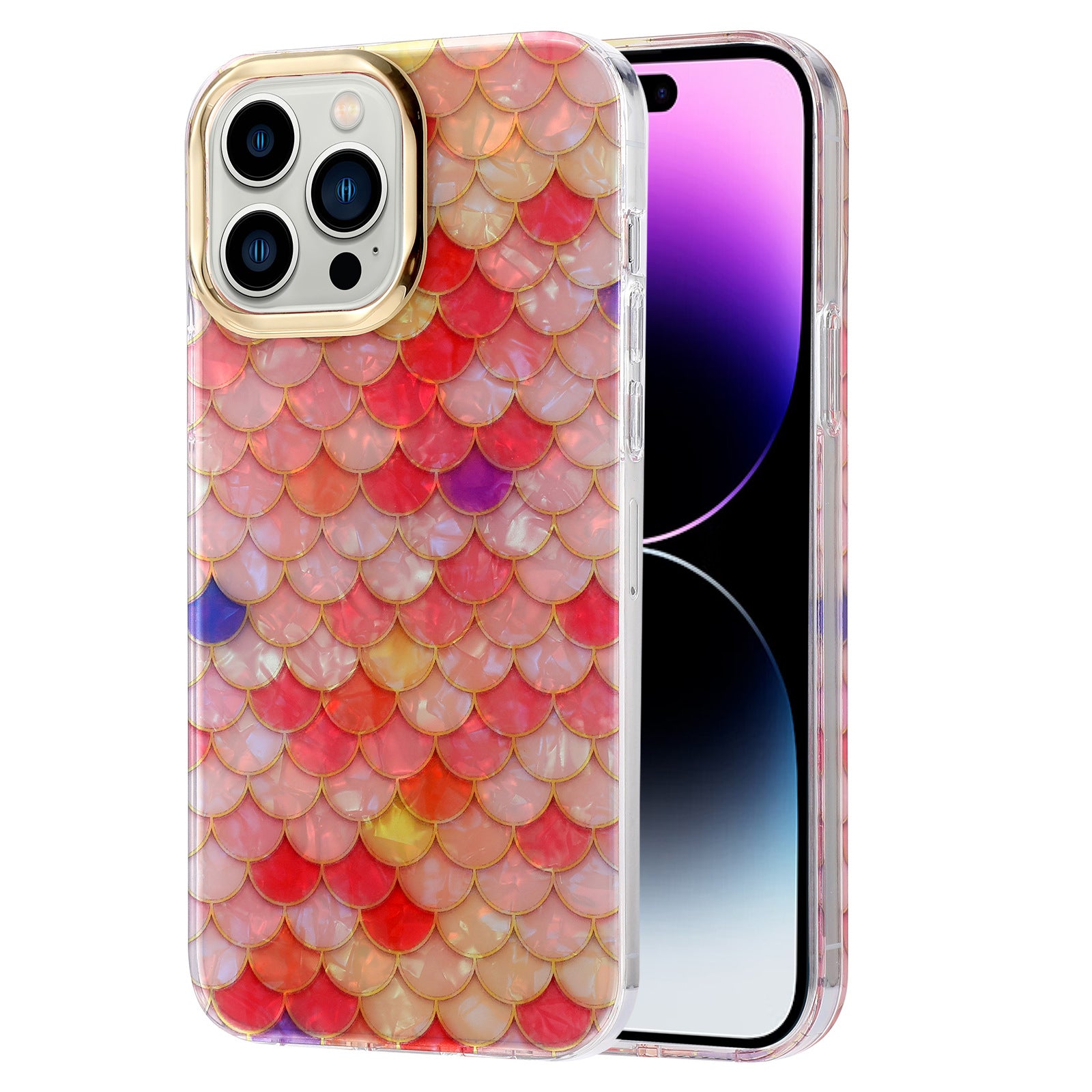 For iPhone 14 Pro Max Case Pattern IMD Design PC+TPU Phone Cover with Electroplating Lens Frame