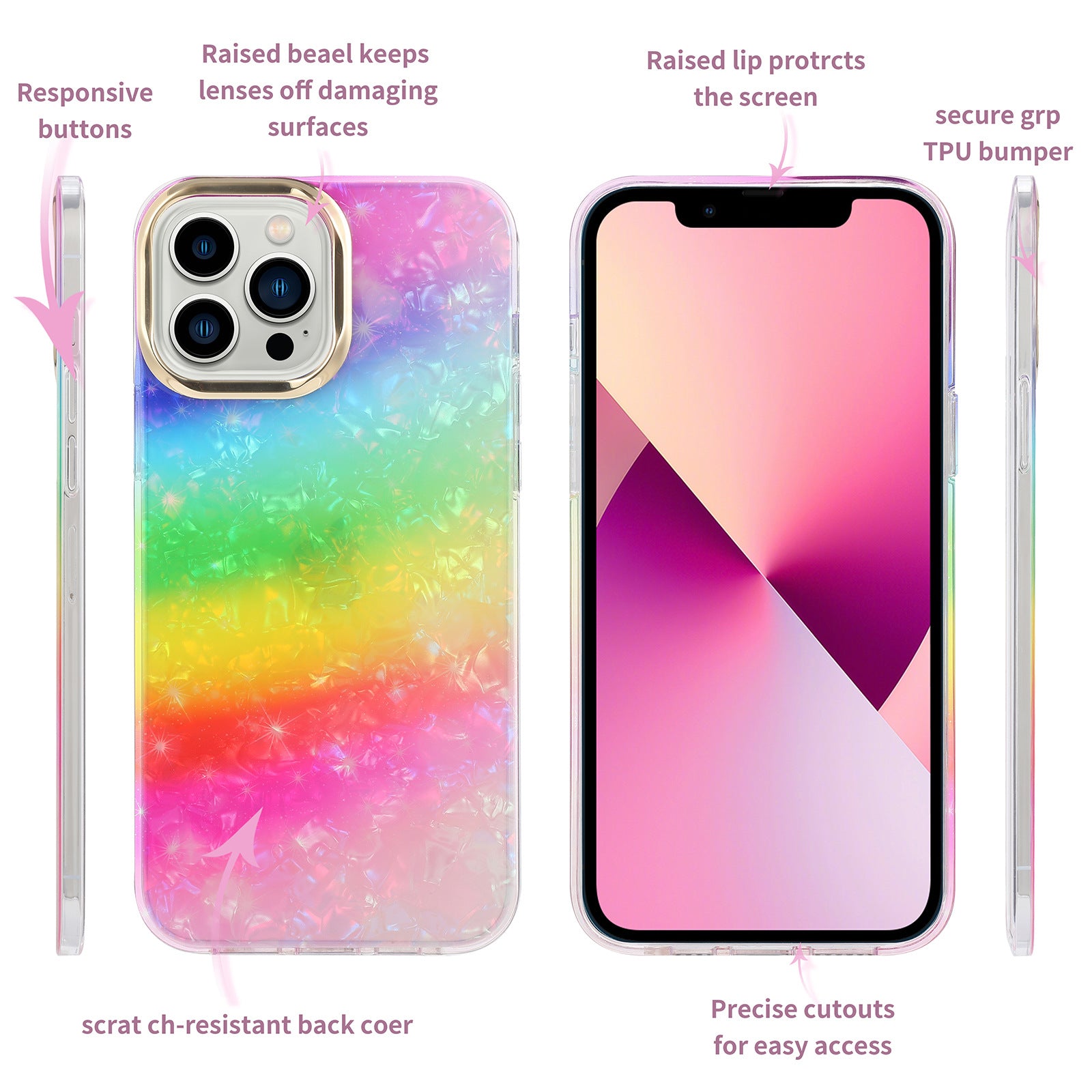 For iPhone 13 Pro Max Case Shockproof PC+TPU IMD Pattern Phone Cover