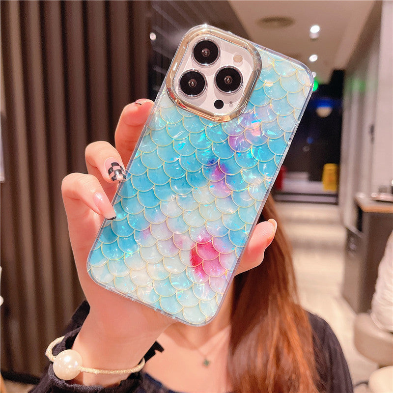 For iPhone 15 Pro IMD Case Anti-Scratch PC+TPU Phone Cover with Electroplating Lens Frame