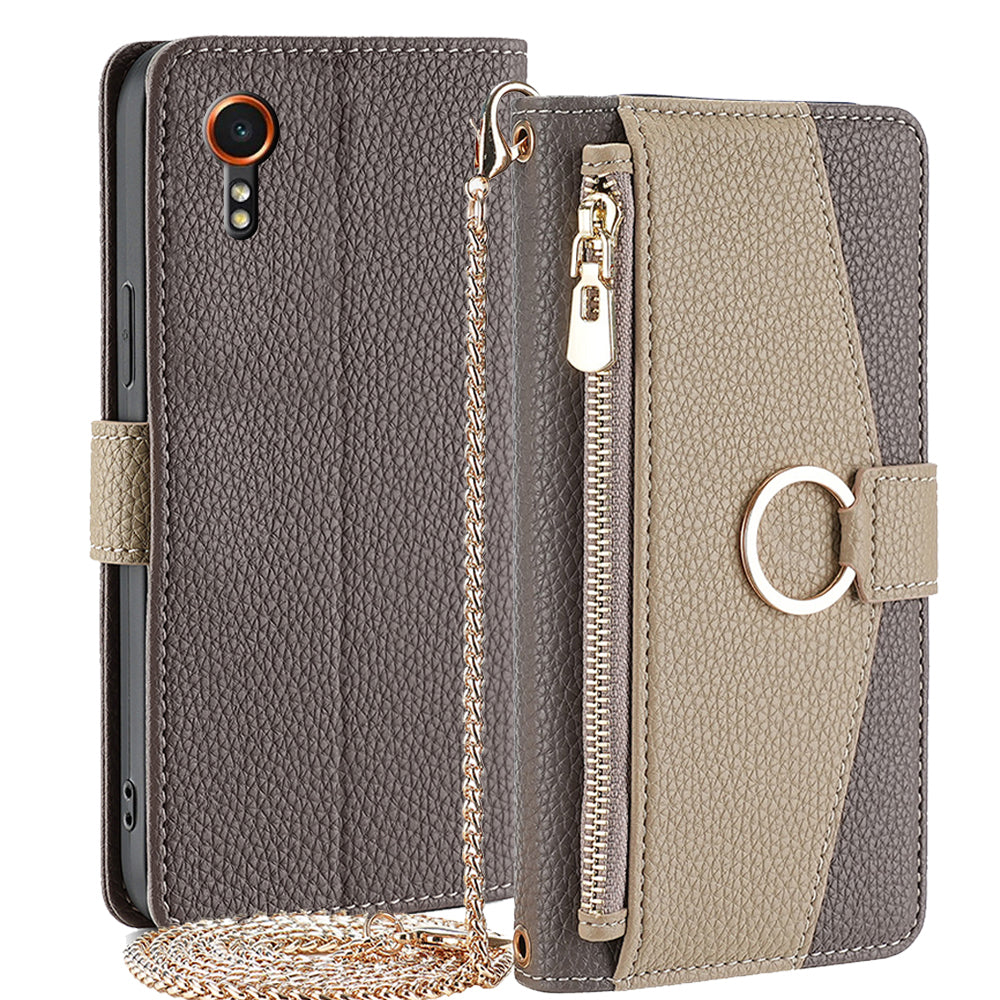 For Samsung Galaxy Xcover7 Phone Case Crossbody Zipper Wallet Cover with Makeup Mirror