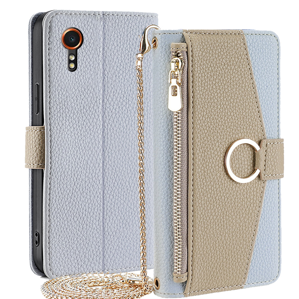 For Samsung Galaxy Xcover7 Phone Case Crossbody Zipper Wallet Cover with Makeup Mirror