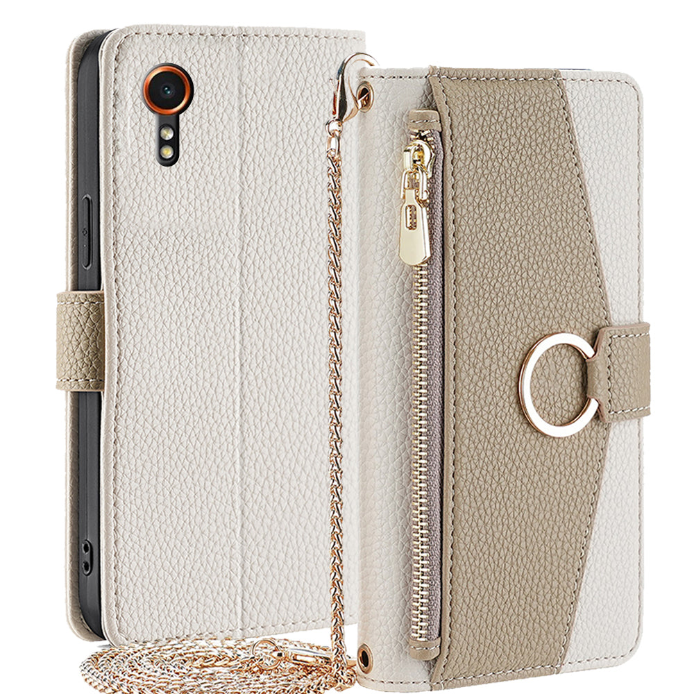 For Samsung Galaxy Xcover7 Phone Case Crossbody Zipper Wallet Cover with Makeup Mirror