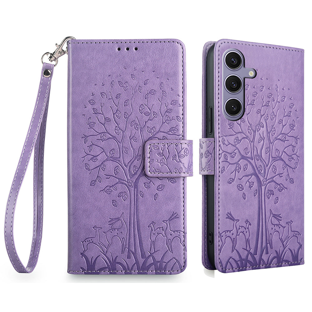 For Samsung Galaxy S24+ Case Deer Tree Pattern Leather Flip Wallet Card Slots Phone Cover