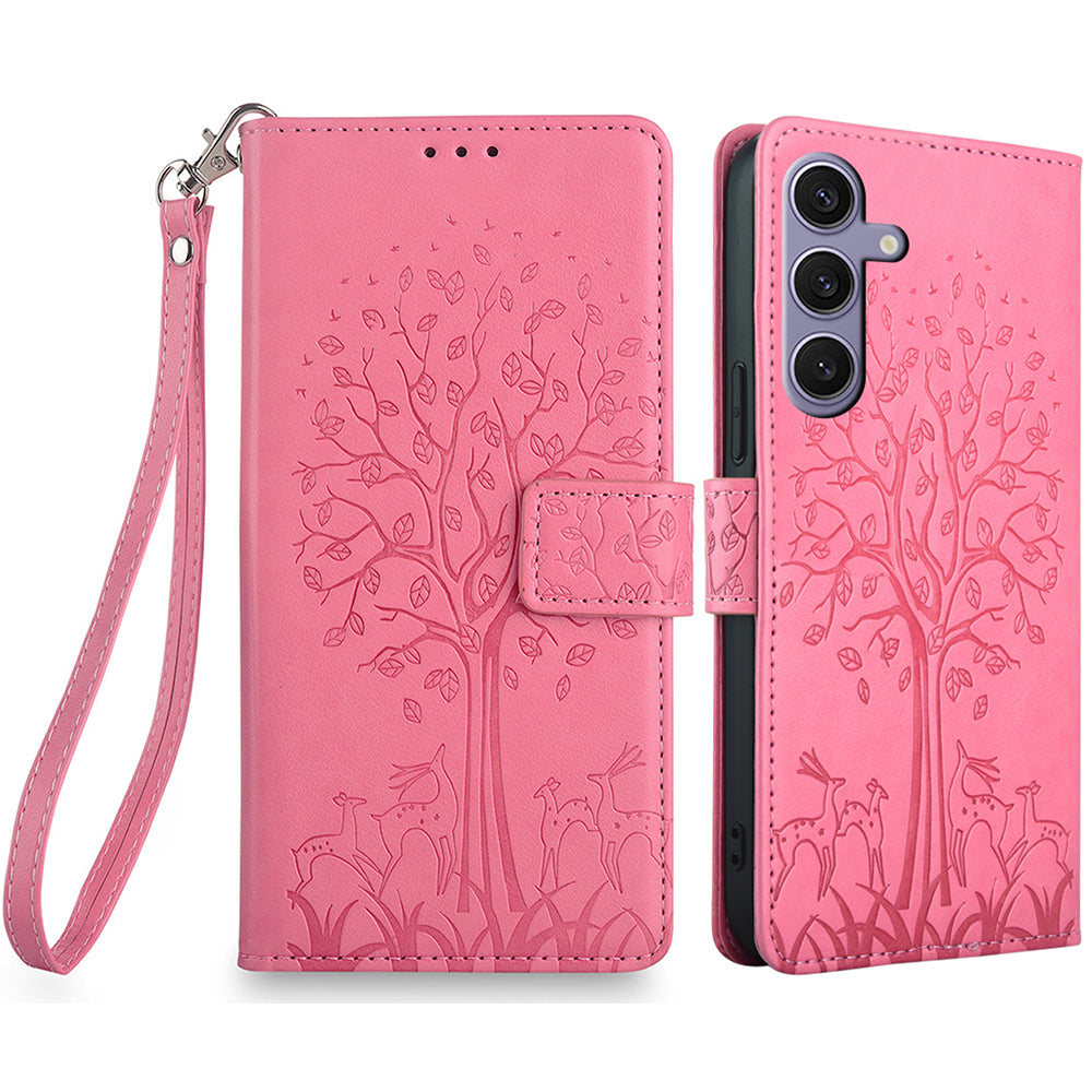 For Samsung Galaxy S24+ Case Deer Tree Pattern Leather Flip Wallet Card Slots Phone Cover