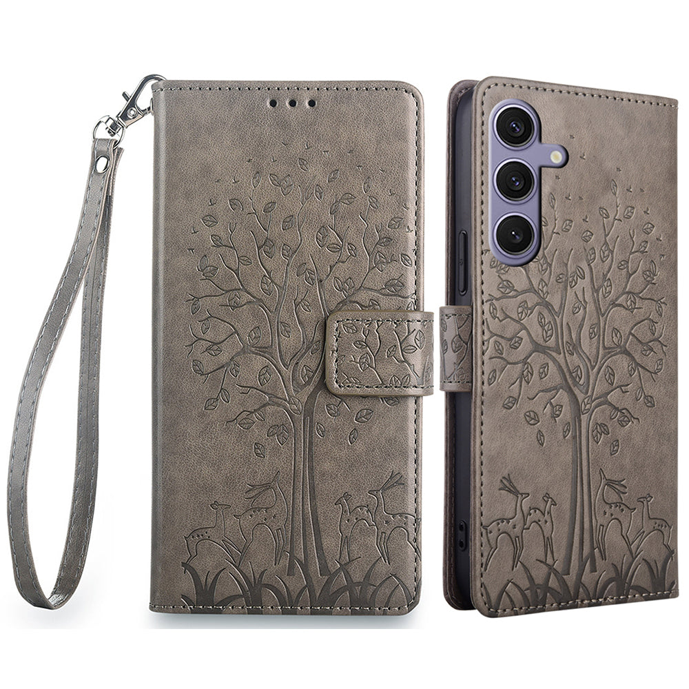 For Samsung Galaxy S24+ Case Deer Tree Pattern Leather Flip Wallet Card Slots Phone Cover