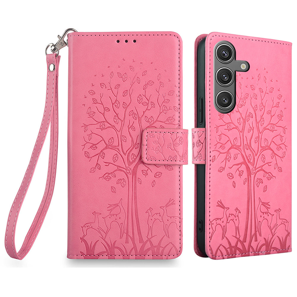 For Samsung Galaxy S24 Case Deer Tree Pattern Leather Wallet Flip Phone Cover