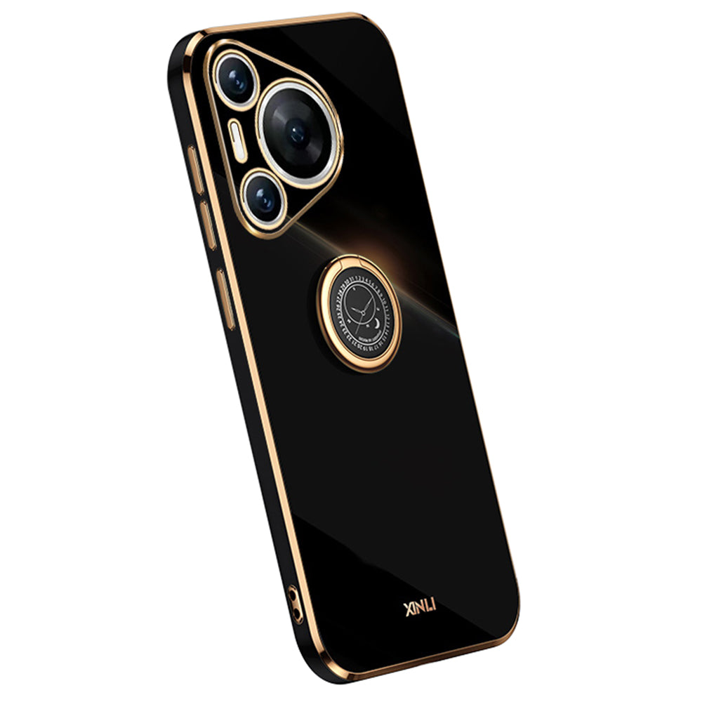 XINLI For Huawei Pura 70 TPU Case Anti-Drop Ring Kickstand Electroplating Phone Cover