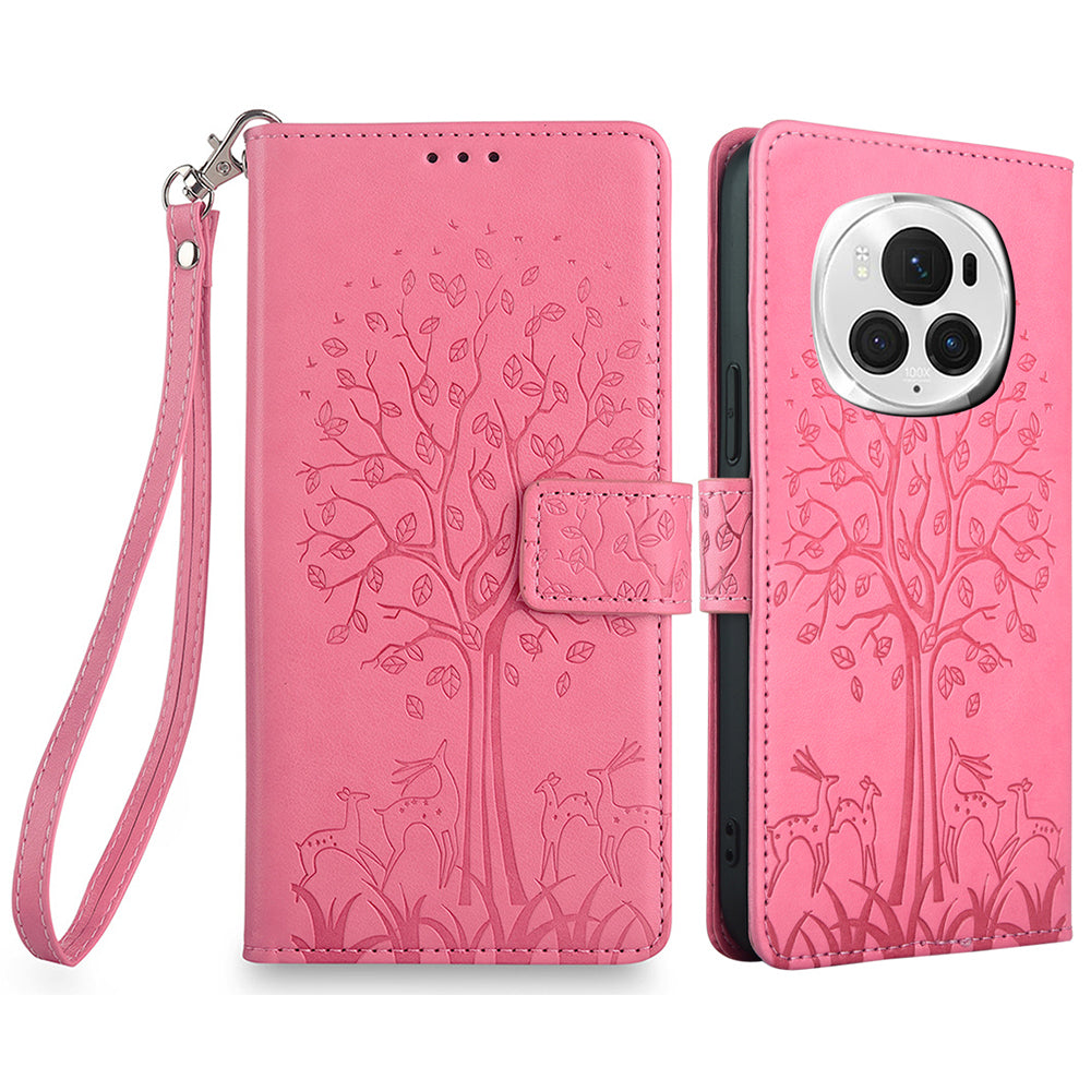 For Honor Magic6 Pro 5G Leather Case Deer Tree Pattern Wallet Cell Phone Cover