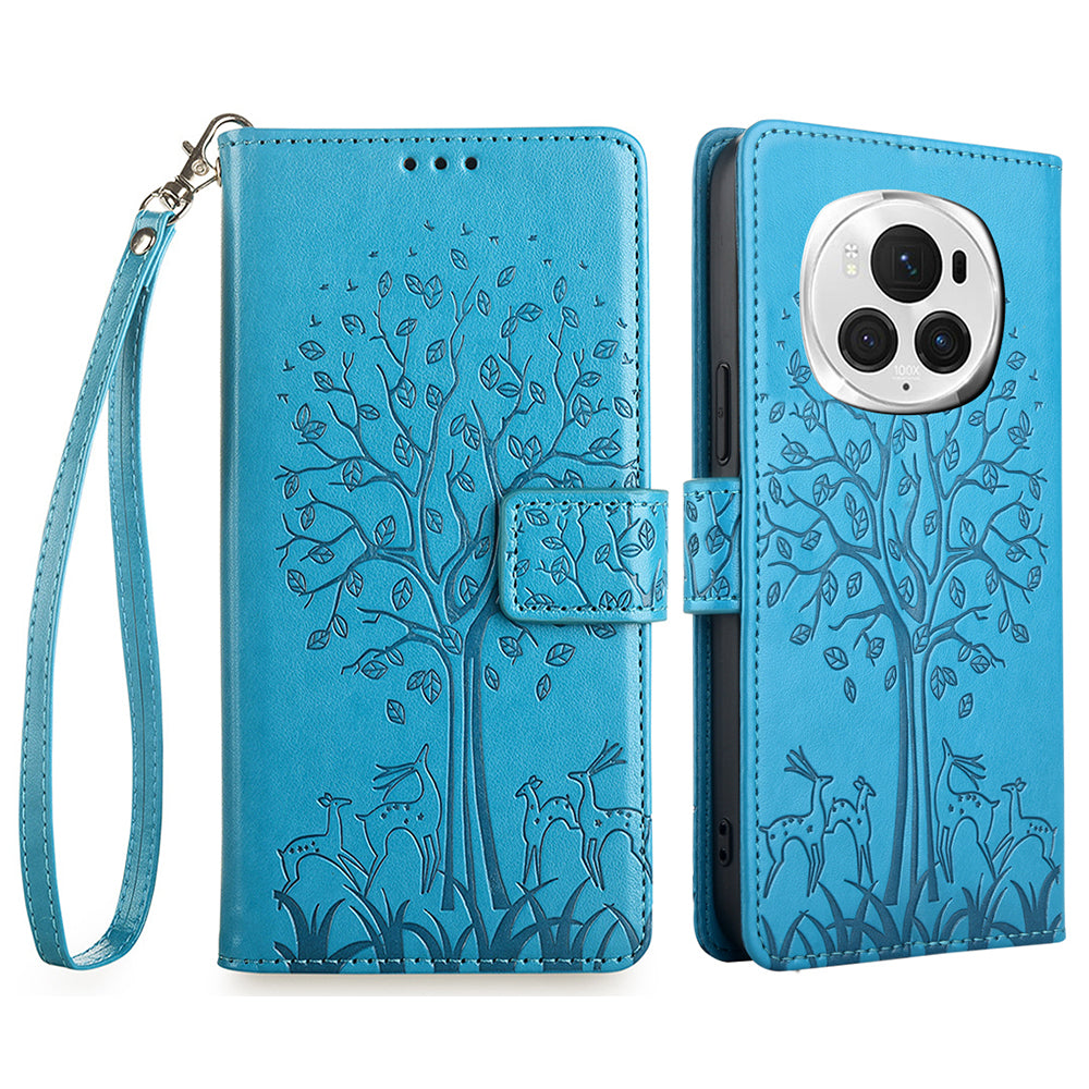For Honor Magic6 Pro 5G Leather Case Deer Tree Pattern Wallet Cell Phone Cover